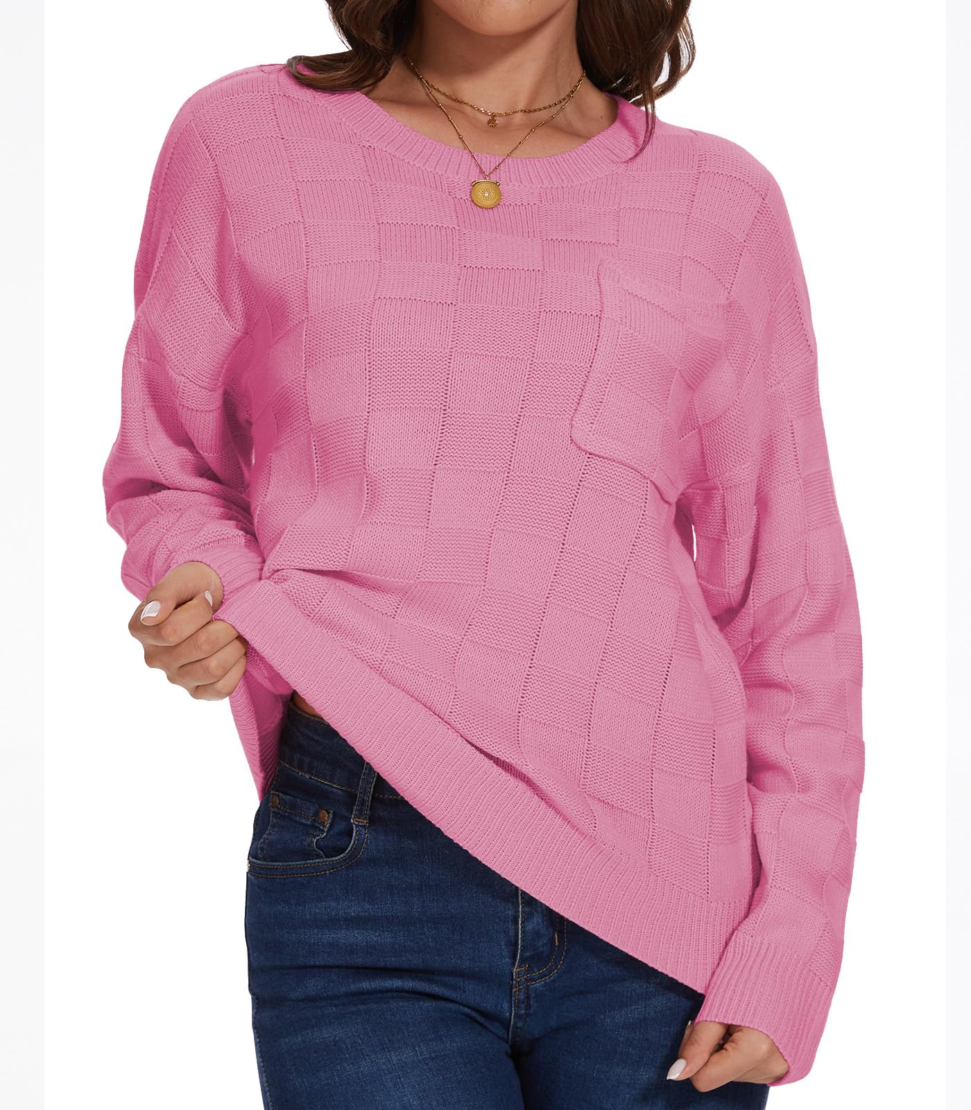Women's Lightweight Sweaters - Soft Crewneck Long Sleeve Knit Pullover Tops with Pocket | Casual Fall & Winter Layering Essential for Office & Weekend Outfits
