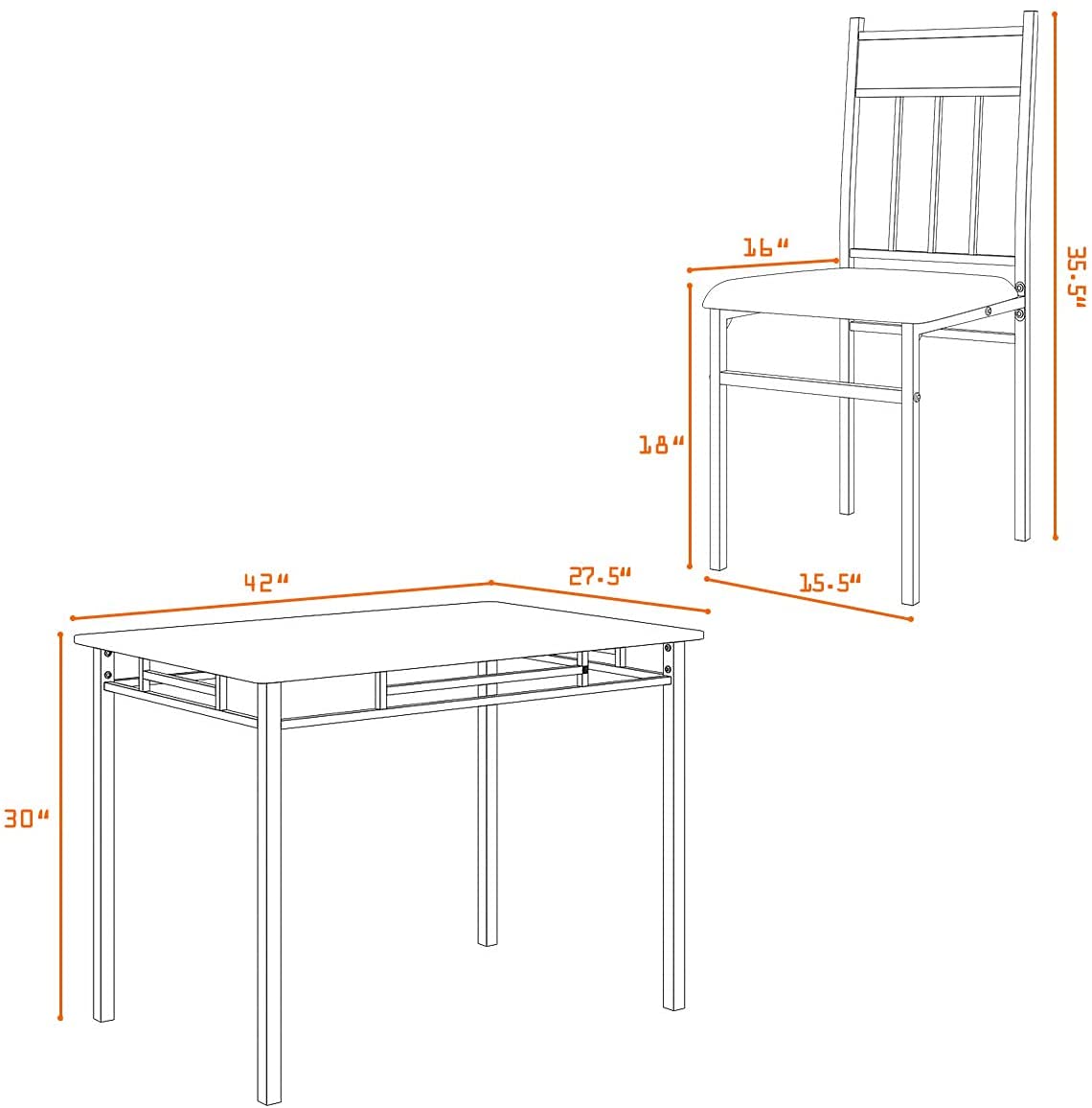 Tangkula 5-Piece Modern Dining Table Set with 1 Rectangular Table & 4 High-Back Chairs - Metal Frame, Padded Seats & Faux Marble Tabletop in Grey | Perfect for Small Kitchens, Breakfast Nooks & Compact Dining Spaces