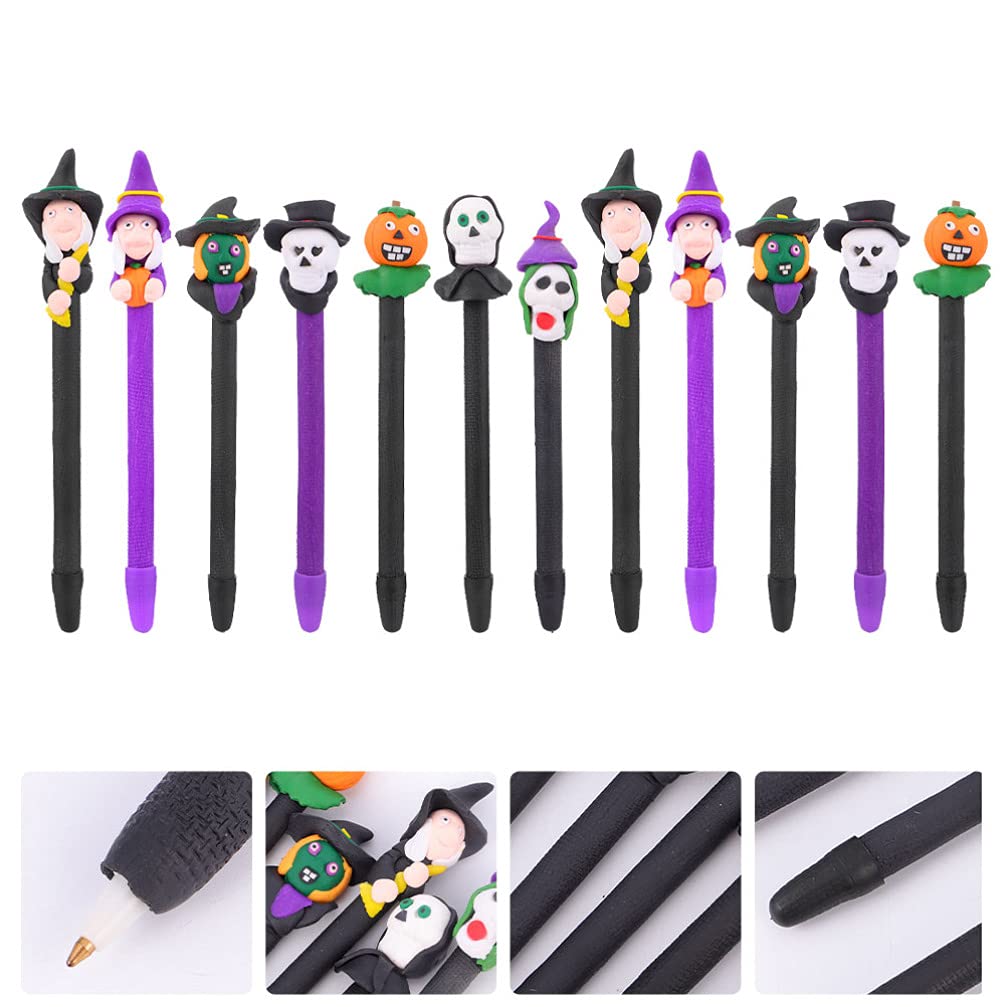 12-Pack Halloween Ballpoint Pens - Fine Point Writing Pens for Students, Calligraphy, Signing & School Supplies - Cute Polymer Clay Design - Perfect for Kids, Holiday Gifts & Classroom Use