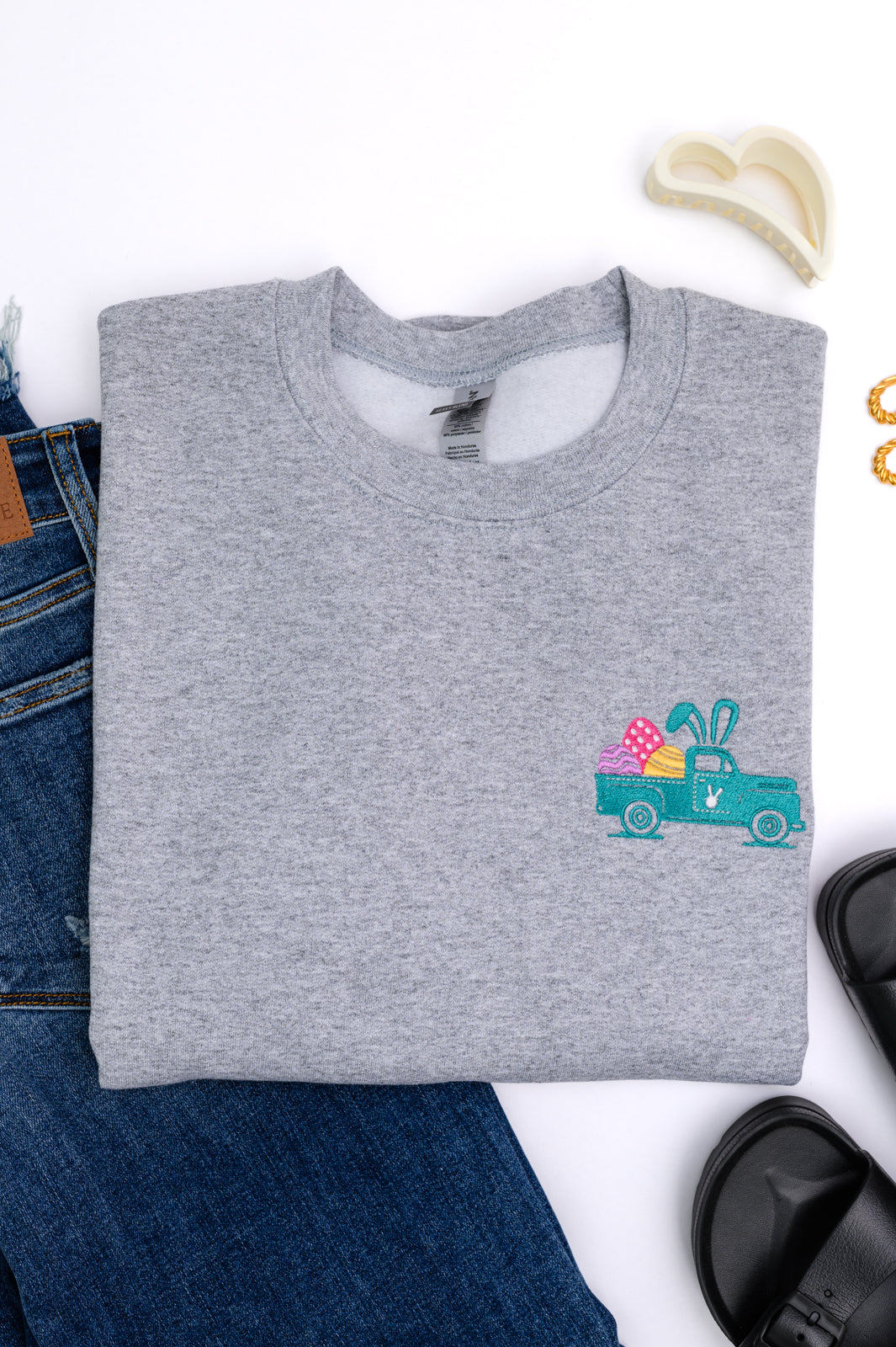 Easter Truck Embroidered Sweatshirt - Cute Spring Pullover for Women & Girls - Perfect for Easter Celebrations, Family Gatherings & Spring Outfits