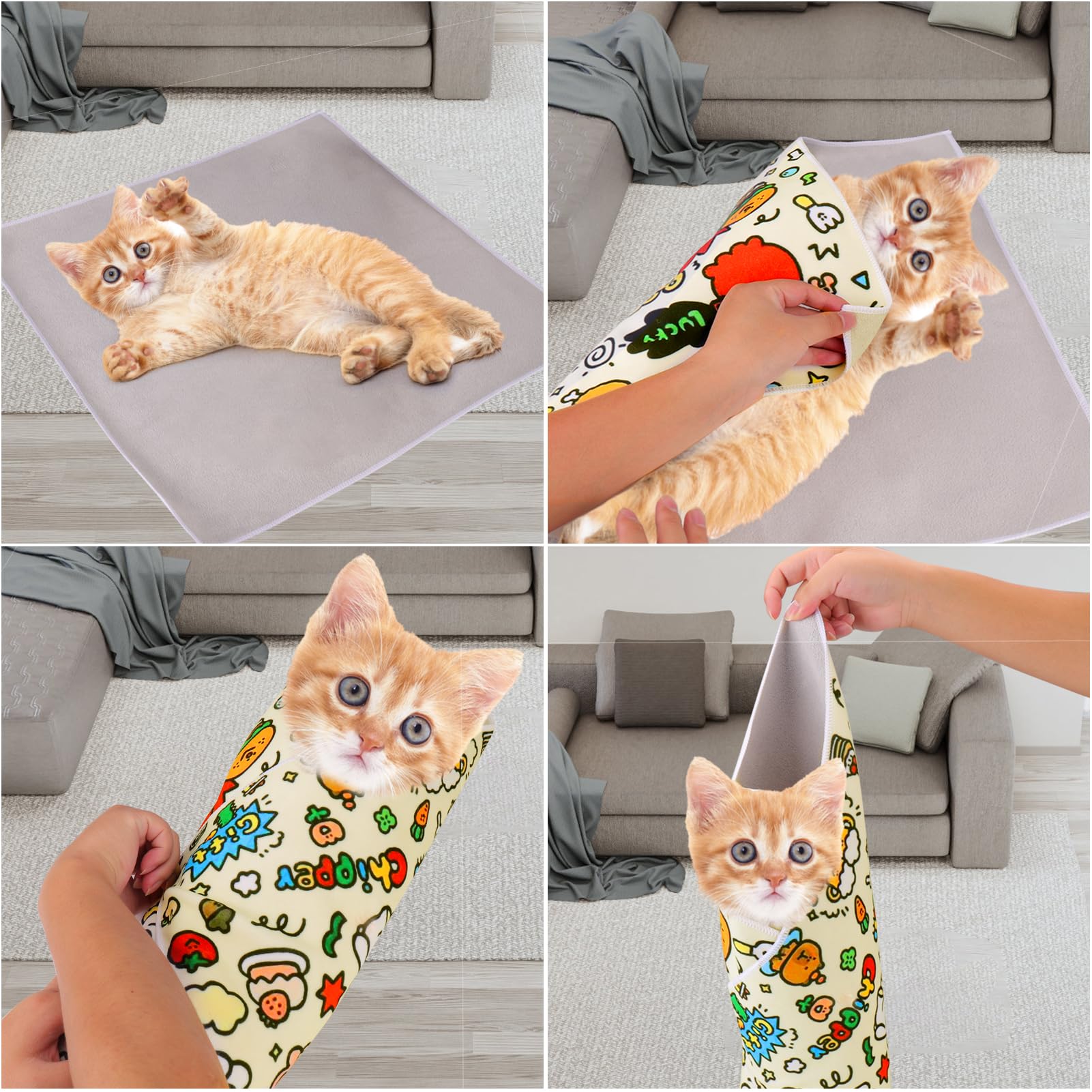 BABORUI Self-Adhesive Cat Grooming Wrap for Nail Trimming - Anti-Scratch Cat Swaddle with Nail Clipper Included | Perfect for Stress-Free Cat Nail Care, Grooming Sessions & Vet Visits