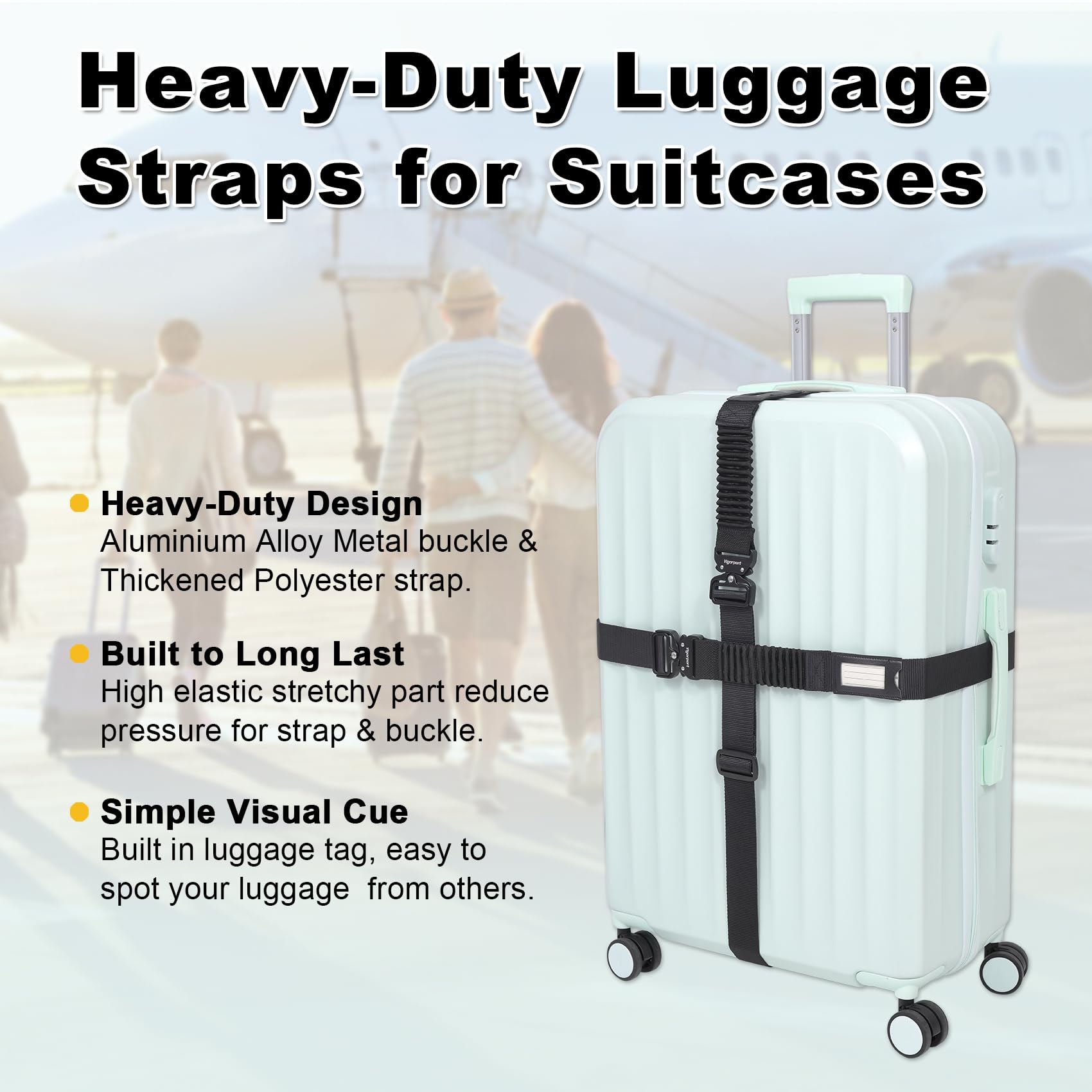 Vigorport TSA Approved Heavy Duty Luggage Straps with Metal Buckles - 72