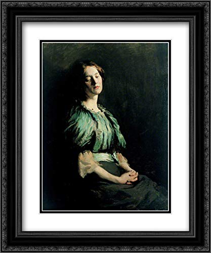 William Orpen 1899 Portrait of a Girl in Green Dress - 20x24 Museum Art Print with Black Ornate Frame & Double Matting | Vintage Home Decor, Office Wall Art, Gift for Art Lovers