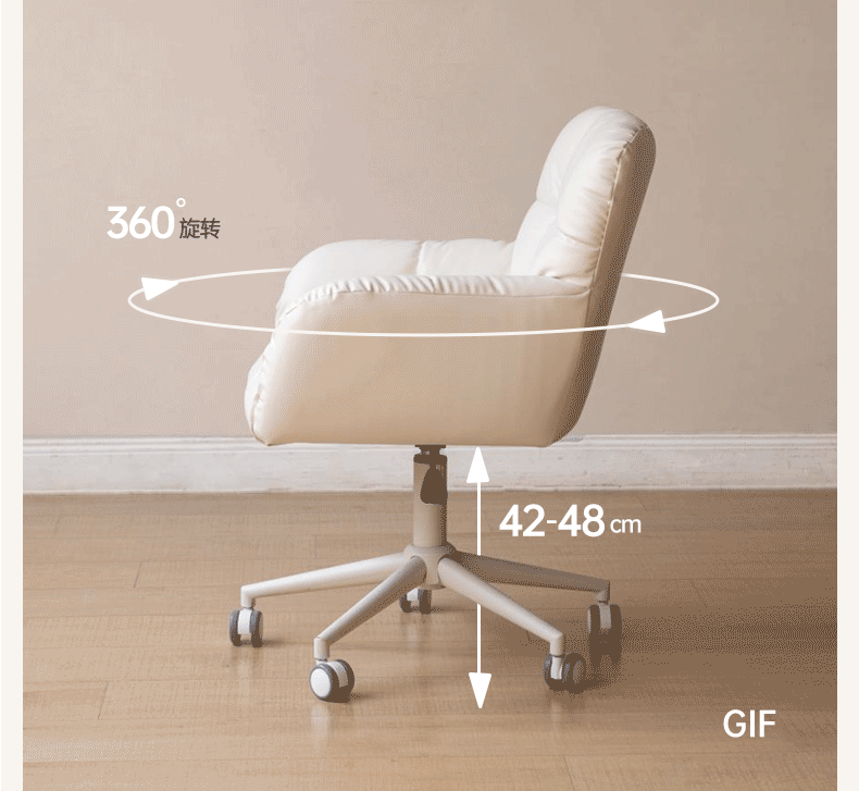 Organic Leather Dressing Stool - Adjustable Cream Makeup Vanity Chair for Salon, Bedroom & Bridal Makeup | Portable Cosmetic Stool with Wheels