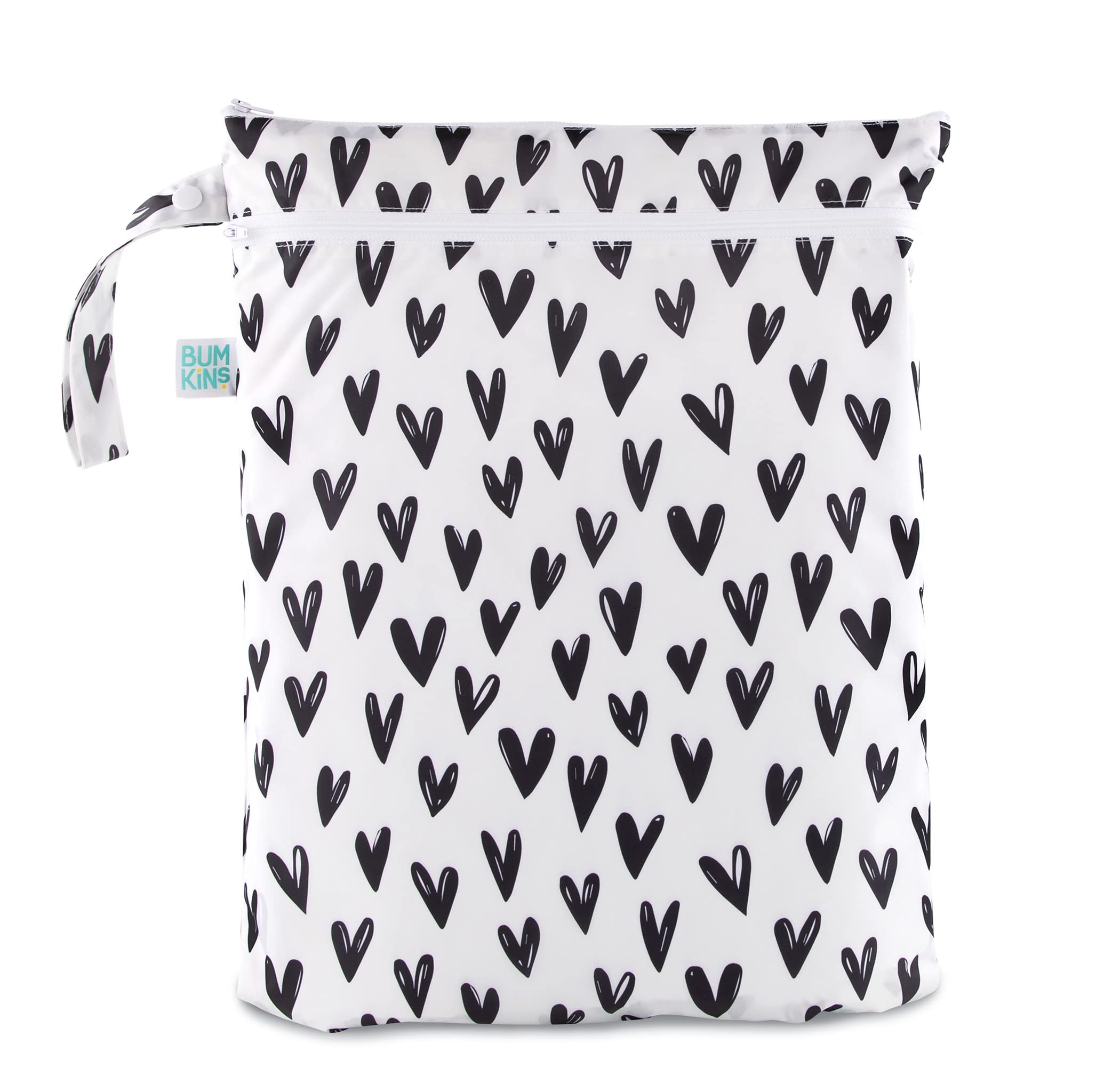 Bumkins Waterproof Wet Dry Bag - Reusable & Washable Travel Beach Pool Diaper Gym Bag for Swimsuits, Stroller, Toiletries & Dirty Clothes - Hearts Print | Perfect for Daycare, Sports & Outdoor Activities