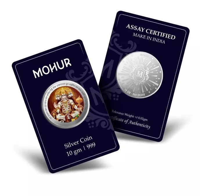 999 Pure Silver Panchmukhi Hanuman Ji 10 Grams Coin (Design 22) - Authentic Hindu Religious Collectible for Puja, Meditation & Home Decor