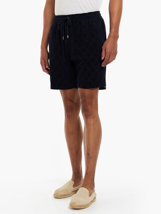 FRESCOBOL CARIOCA Treliça Augusto Terry Cotton Jacquard Shorts for Men - Navy Blue Beachwear, Swim Trunks & Summer Casual Shorts for Vacation, Poolside & Outdoor Activities