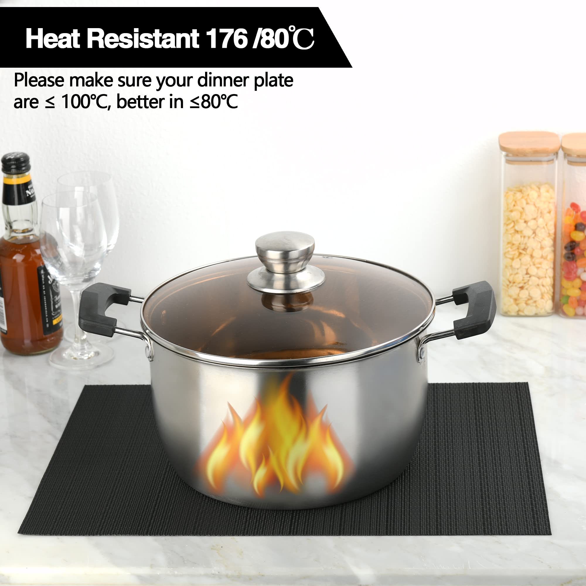 Premium Black Placemats Set of 8 - Waterproof & Heat-Resistant PVC Table Mats for Kitchen & Dining - Easy Clean Washable Vinyl Placemats for Everyday Meals, Dinner Parties & Holiday Gatherings (Pure Black, 8-Pack)