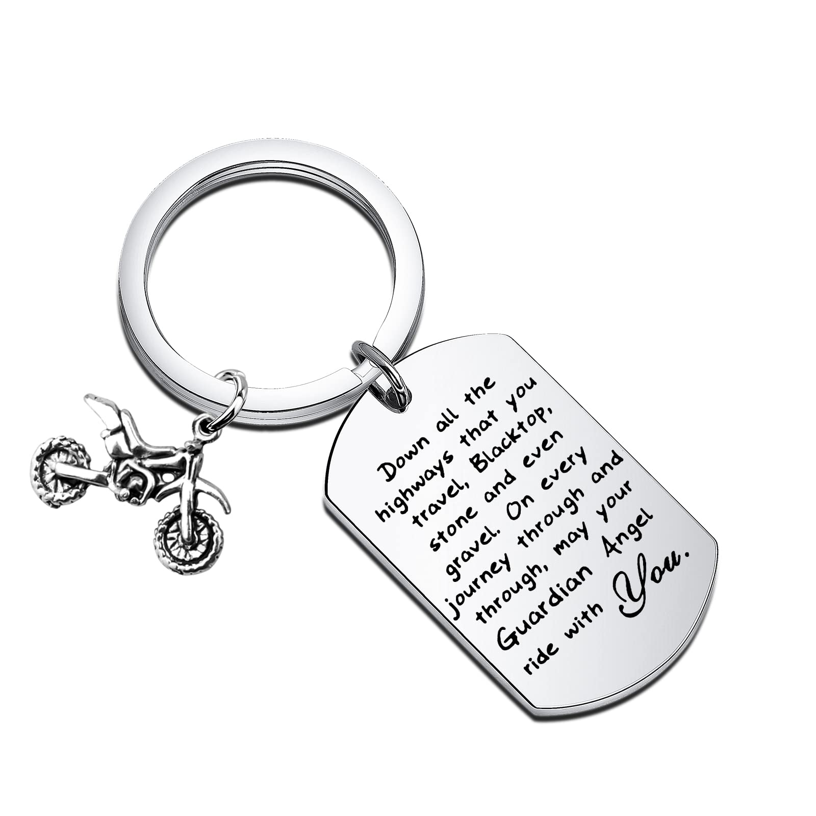 FUSTMW Motorcycle Keychain - Ride Safe Biker Gift with Guardian Angel Charm, Perfect for New Drivers & Motorcycle Enthusiasts - Ideal for Bike Keys, Gifts & Road Safety Awareness