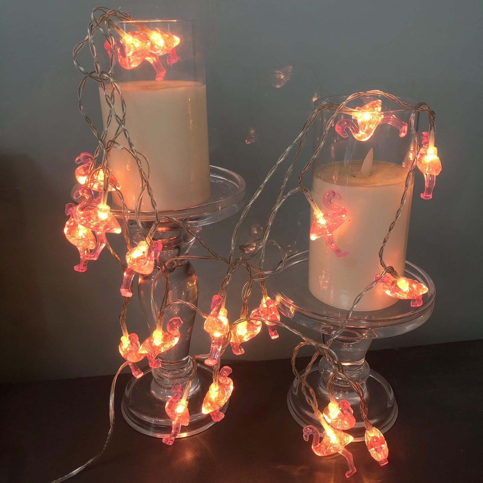 Pink Flamingo String Lights - 9.8FT 20LED Battery Powered Outdoor Fairy Lights, Waterproof Tropical Hanging Lights for Wedding, Garden Party, Patio, Poolside, Backyard, DIY Wreath Decoration & Tropical Themed Events