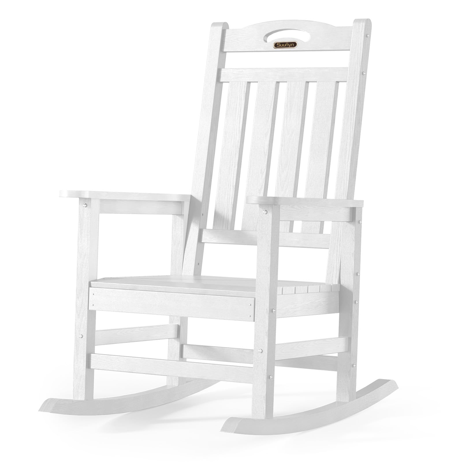 Premium Oversized Outdoor Rocking Chair - High Back Patio Rocker with 380lb Weight Capacity - All-Weather HDPE Material - Perfect for Porch, Garden & Backyard Relaxation (White)