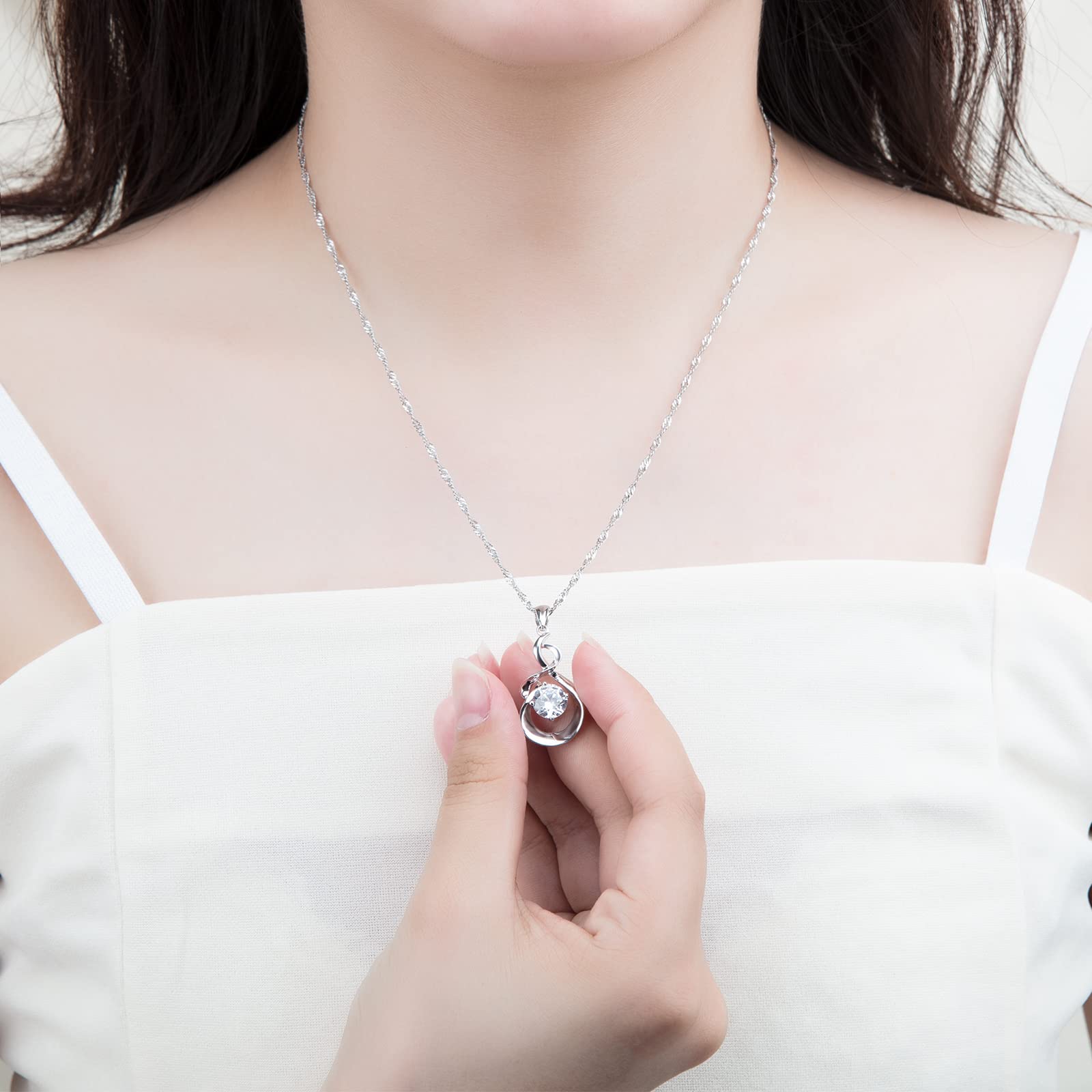 925 Sterling Silver Women's Necklace - 18 Inch Singapore Chain with Cubic Zirconia Pendant | Elegant Jewelry Gift for Her, Anniversary, Birthday & Special Occasions