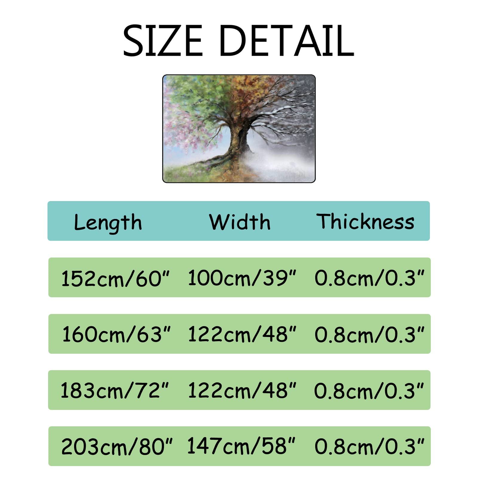 Large Non-Slip Area Rug with Four Seasons Tree Design - 60x39 Inch Soft Floor Carpet for Living Room, Bedroom, Nursery & Playroom | Perfect for Home Decor, Kids Play Area and Yoga Practice