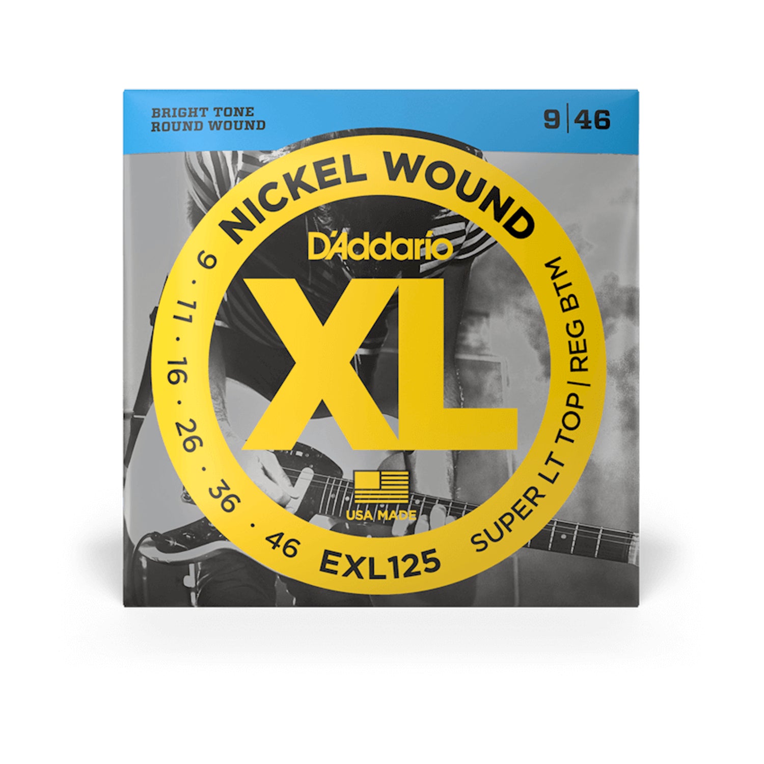 D'Addario EXL125 XL Nickel Wound Electric Guitar Strings - 9-46 Gauge Super Light Top/Regular Bottom - Perfect for Rock, Blues & Studio Recording