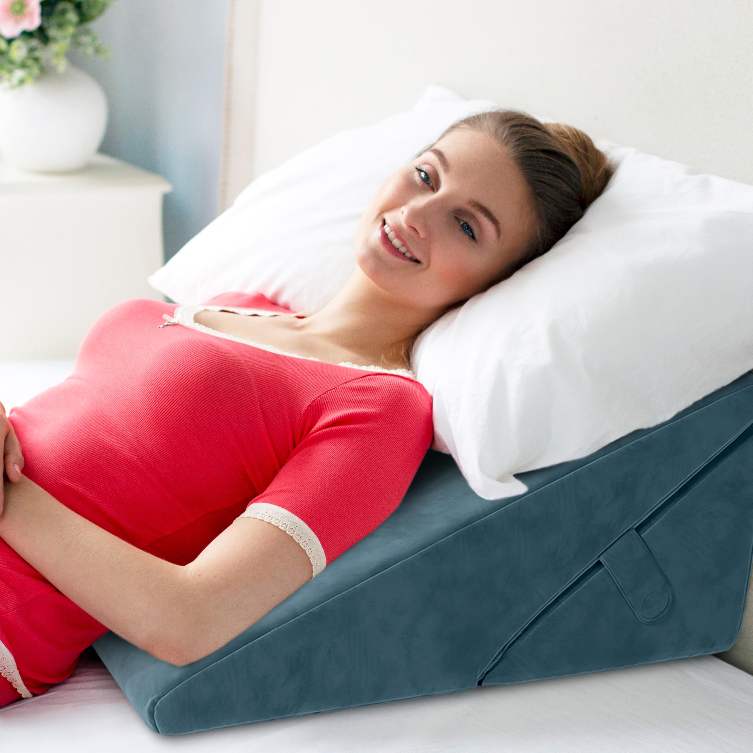 Adjustable Bed Wedge Pillow for Sleeping - Relief for Sleep Apnea, GERD, Acid Reflux & Back Pain - Post-Surgery Support & Senior Comfort - High-Quality Foam Wedge Pillow | Perfect for Home, Hospital & Travel Use