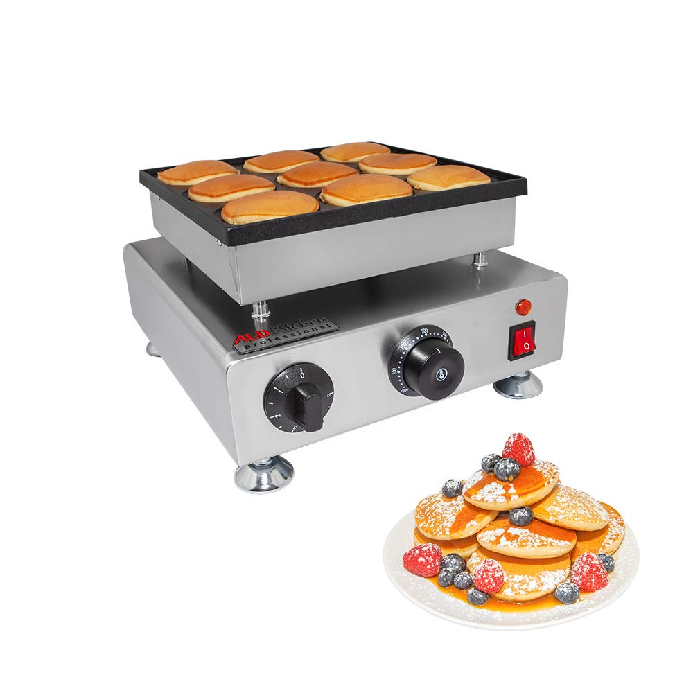 ALDKitchen Mini Dutch Pancake Maker - Poffertjes Machine with 9 Nonstick Cavities | 110V Electric Griddle for 9 Big Pancakes | Perfect for Breakfast, Brunch & Party Snacks