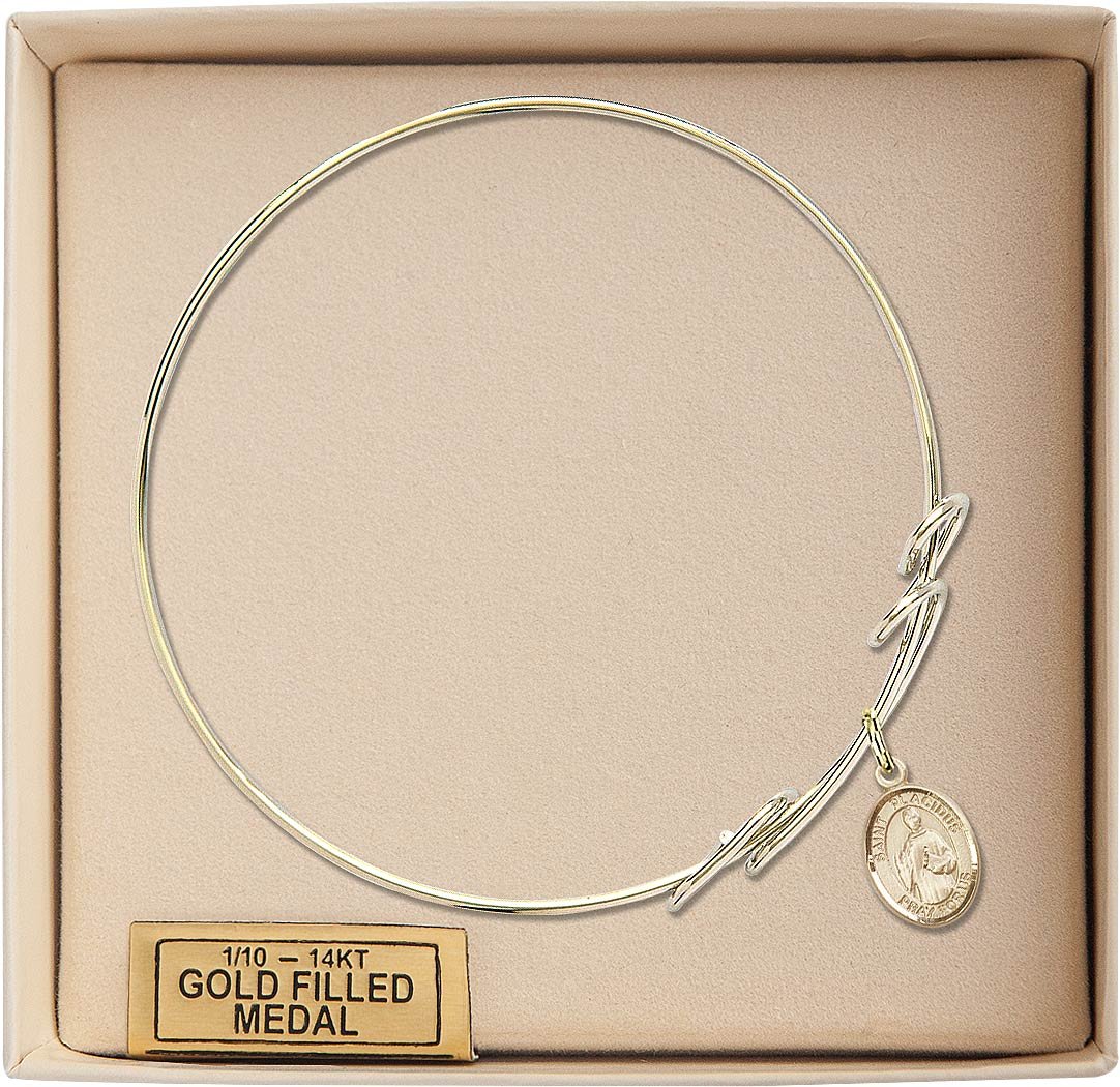 Gold-Filled Round Double Loop Bangle Bracelet with St. Placidus Charm - Elegant Religious Jewelry for Women, Perfect for Church, Weddings & Everyday Wear