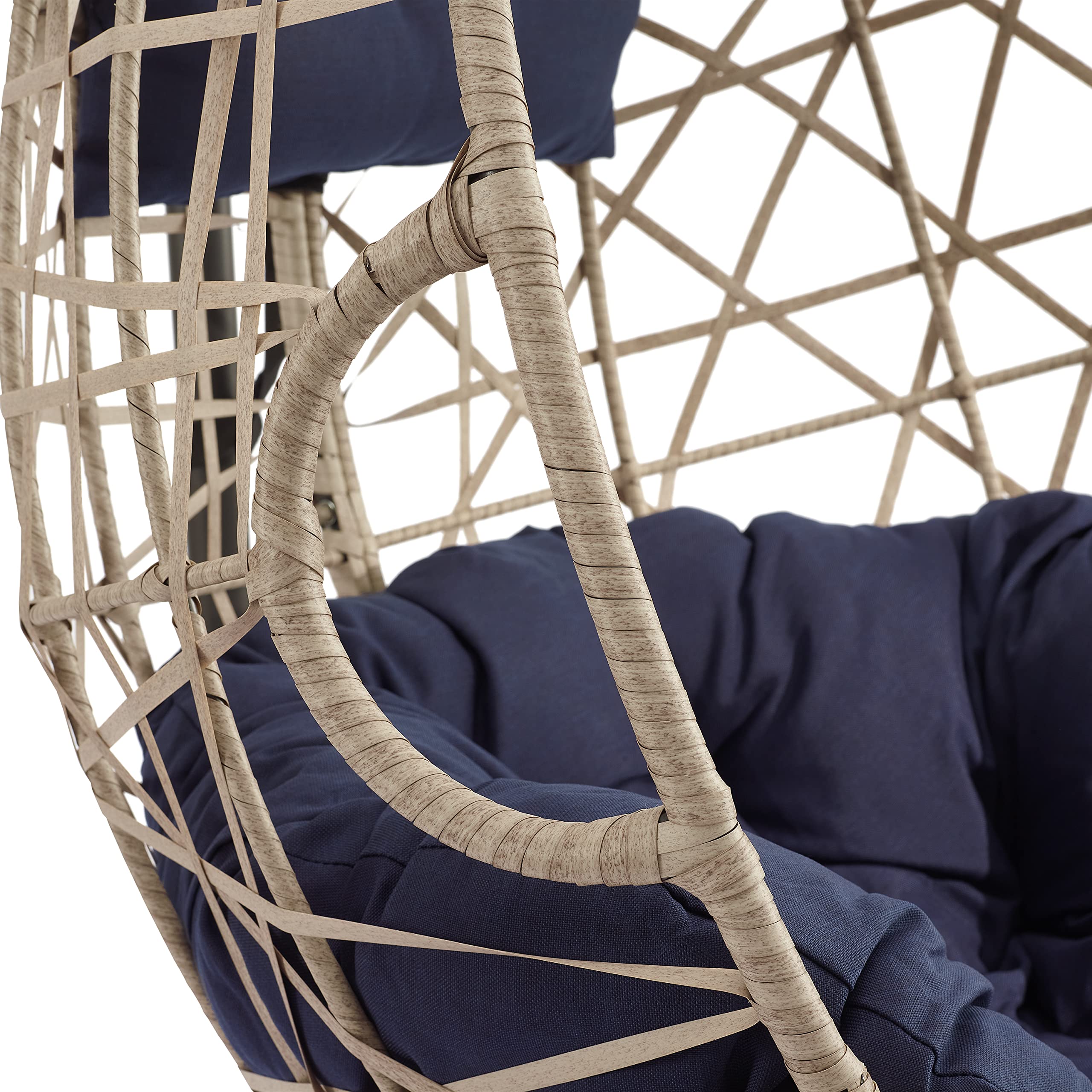 Ulax Egg Hanging Swing Chair with Stand - Outdoor Patio Wicker Hammock Chair with Cushion - Navy Blue Hanging Lounge Chair for Garden, Balcony & Backyard Relaxation