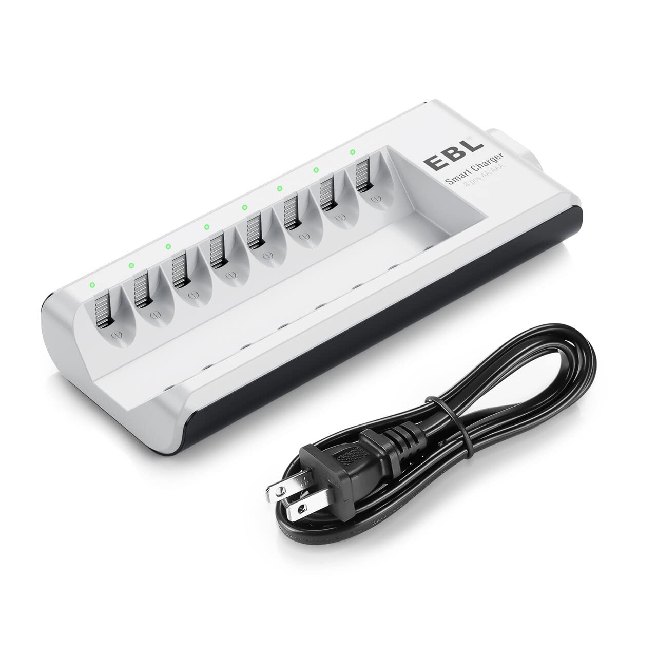 EBL AA AAA Battery Charger - 8 Bay Fast Charging Station for NiMH NiCD Rechargeable Batteries with AC Adapter | Perfect for Cameras, Toys, Flashlights & Home Electronics