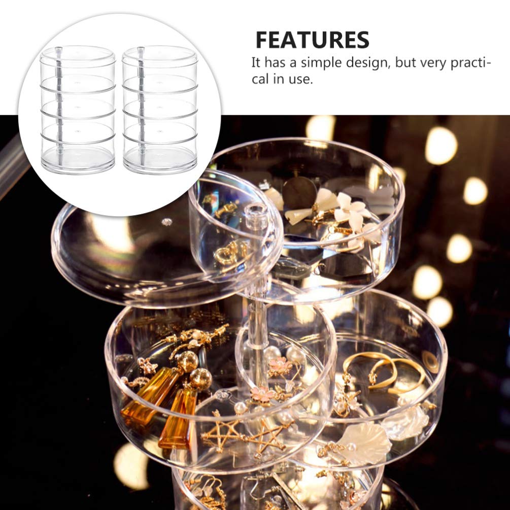 Hemoton 1 Piece Rotating Jewelry Organizer Box - 360° Spinning Makeup Storage Drawer with Plastic Trays for Earrings, Rings & Cosmetics | Perfect for Vanity, Dresser, Bathroom & Closet Organization