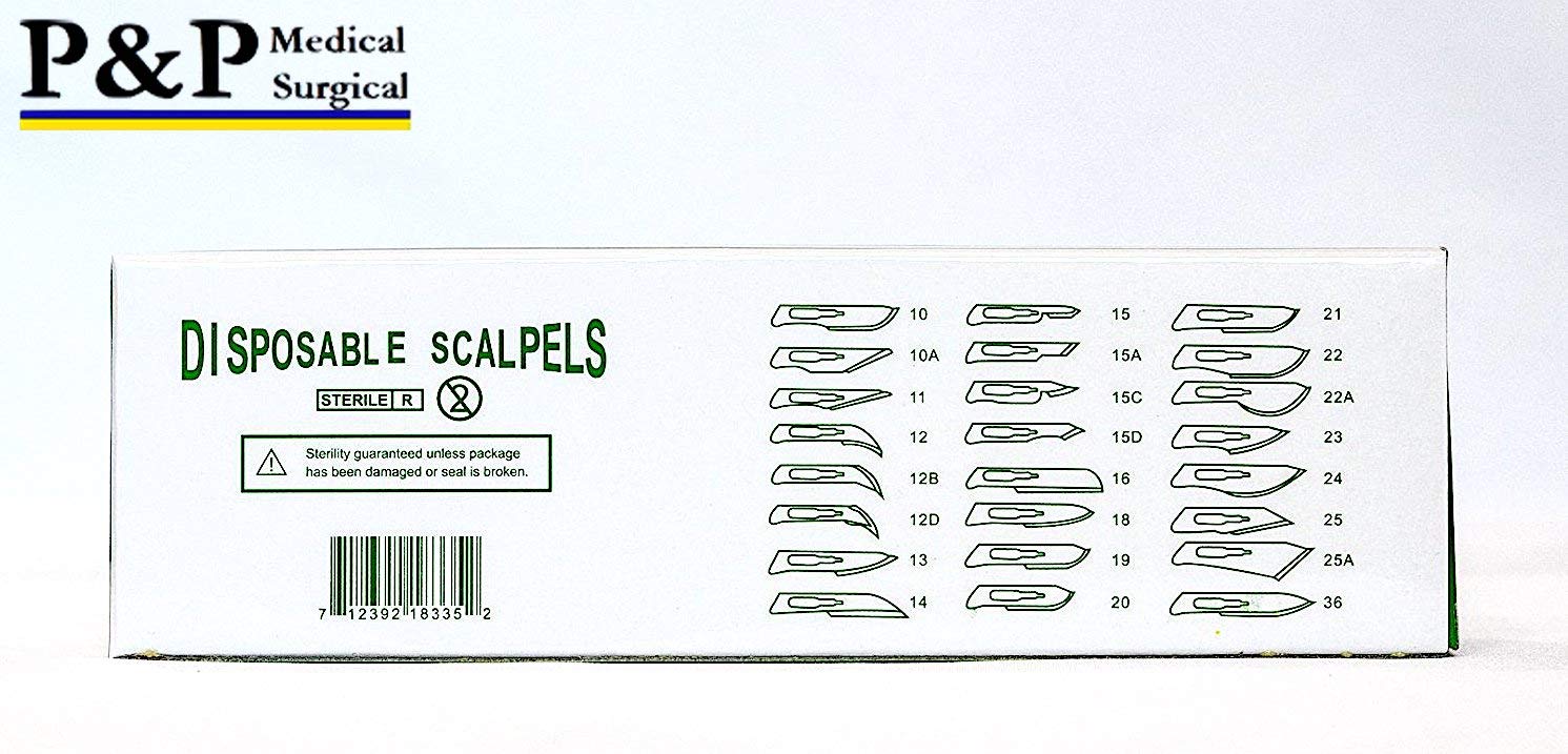 Sterile Disposable Scalpels - Surgical Blades Size 10,11,12,15,21,22 - Stainless Steel with Plastic Handle - Individually Foil Wrapped - Case of 500 (Size 15) - Perfect for Medical Procedures, Veterinary Use & First Aid Kits