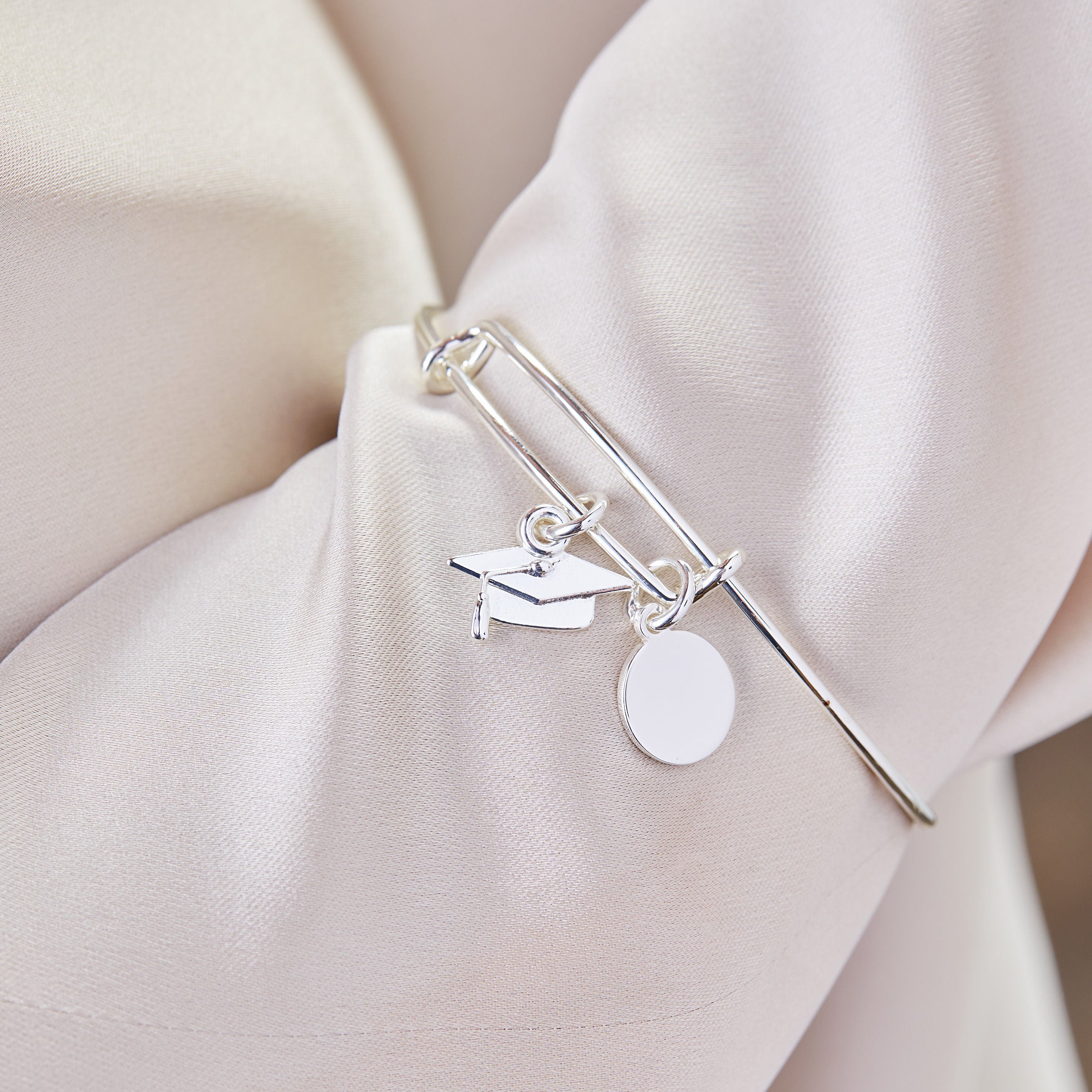 Graduation Cap Duo Charm Bangle - Elegant Graduation Jewelry Gift for Women - Perfect for Graduation Ceremonies, Parties & Celebrations