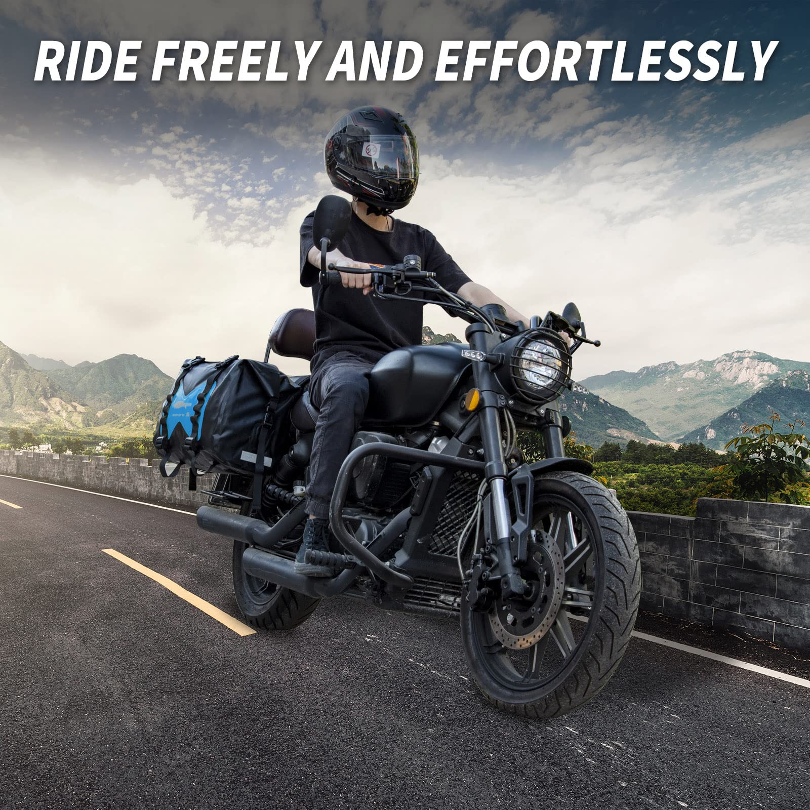 Waterproof Motorcycle Saddlebags 50L - Detachable Motorcycle Luggage Bags for Travel - Durable Panniers Bags for Scooter, Honda, Suzuki, Yamaha (Blue, 2 Pack) - Perfect for Long Distance Riding & Adventure Trips