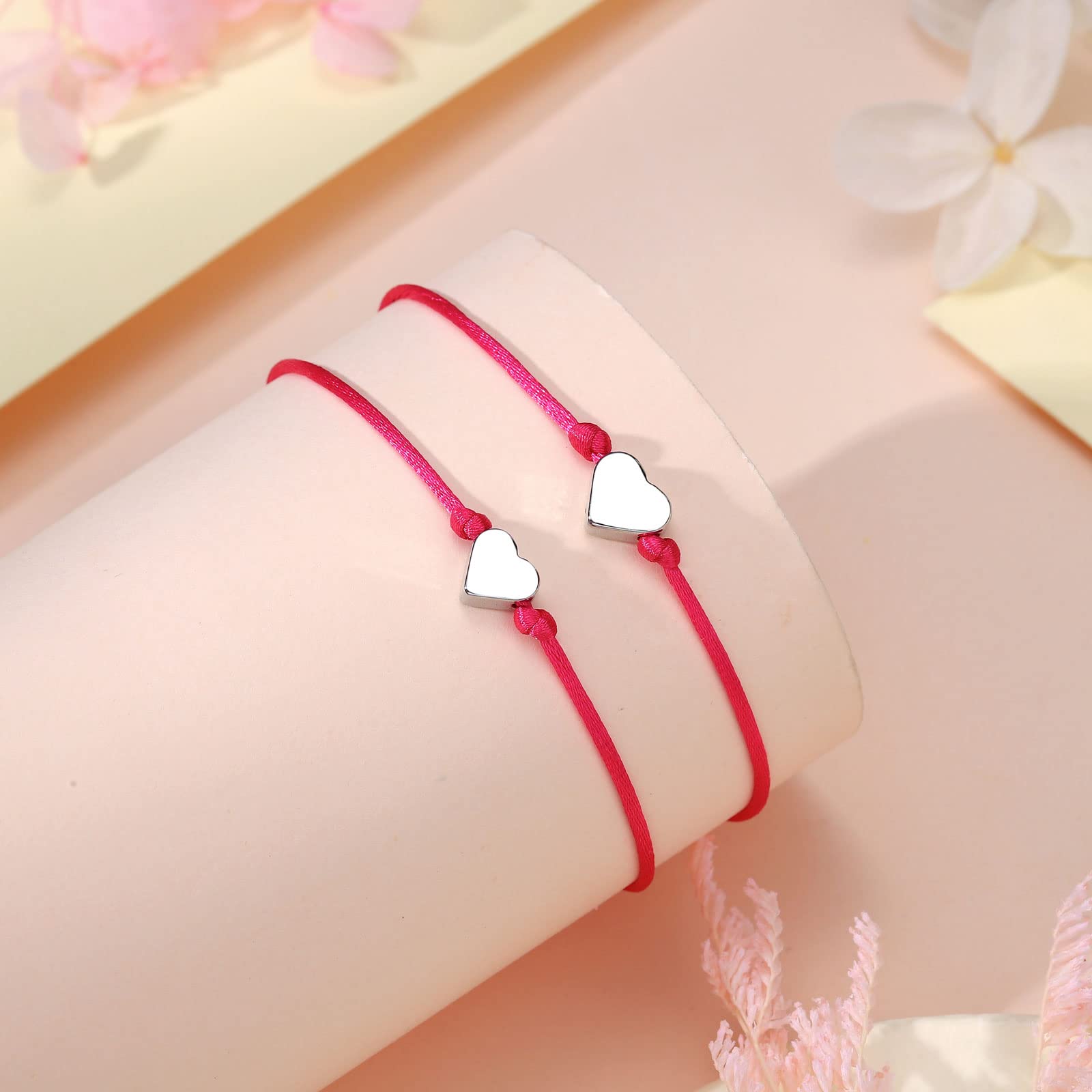 UNGENT THEM Mother Daughter Matching Bracelets Set - Heart Charm Wish Bracelets for Back to School, First Day Gifts for Girls & Boys | Perfect for School Photos, Graduation, and Family Bonding Moments