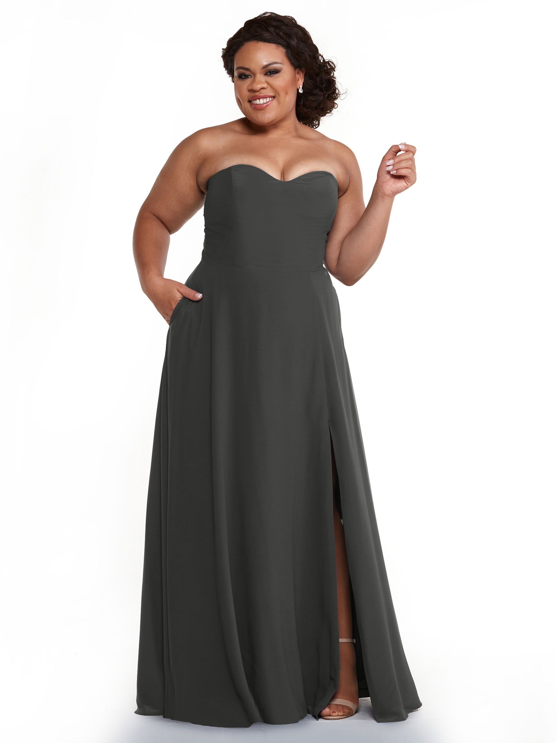 Strapless Stretch Chiffon A-Line Bridesmaid Dress with Pockets & Side Slit - Elegant Formal Wedding Party Gown for Bridesmaids, Evening Events & Special Occasions