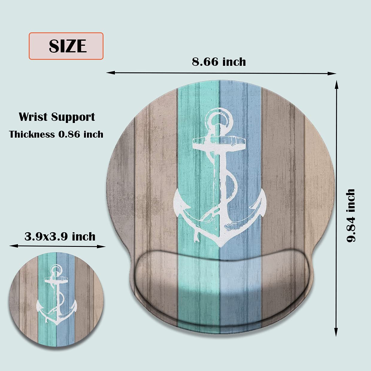 Ergonomic Gaming Mouse Pad with Wrist Rest Gel - Non-Slip PU Base & Smooth Surface - Comfortable & Durable for Office & Home Use - Beach Wood Nautical Anchor Design - Perfect for PC Gaming, Workstations & Home Desktops
