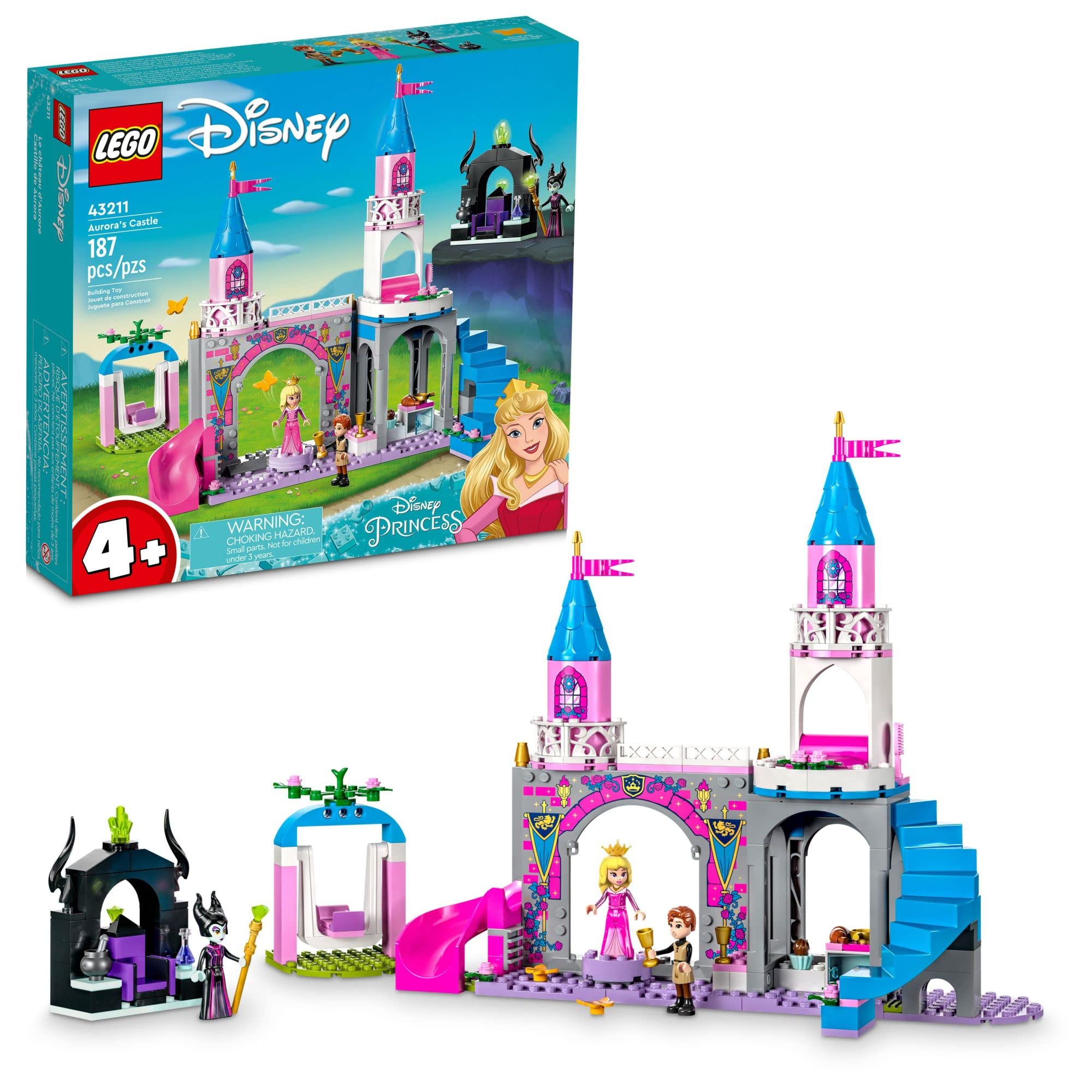 LEGO Disney Princess Aurora's Castle Building Set 43211 - Sleeping Beauty Castle Toy with Mini-Doll Figures (Aurora, Prince Philip & Maleficent) | Disney Gift for Kids Ages 4+ | Creative Play & Birthday Present Idea