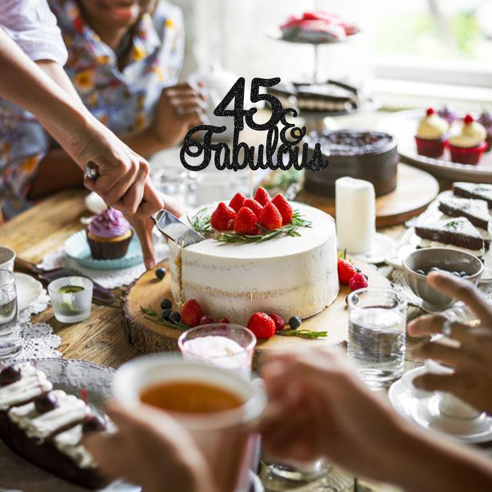 45 & Fabulous Cake Topper - Black Birthday Decor for 45th Anniversary Party | Perfect for 45th Birthday Cakes, Cheers Celebrations & Milestone Decorations