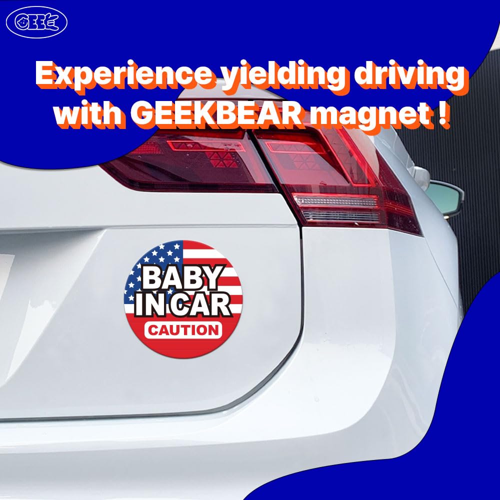 GEEKBEAR Baby on Board Car Magnet - Stars & Stripes Design - Safety Sticker Decal for Windows & Bumpers - Perfect for Family Cars, SUVs and Minivans - Keep Kids Safe on Road Trips & Daily Commutes