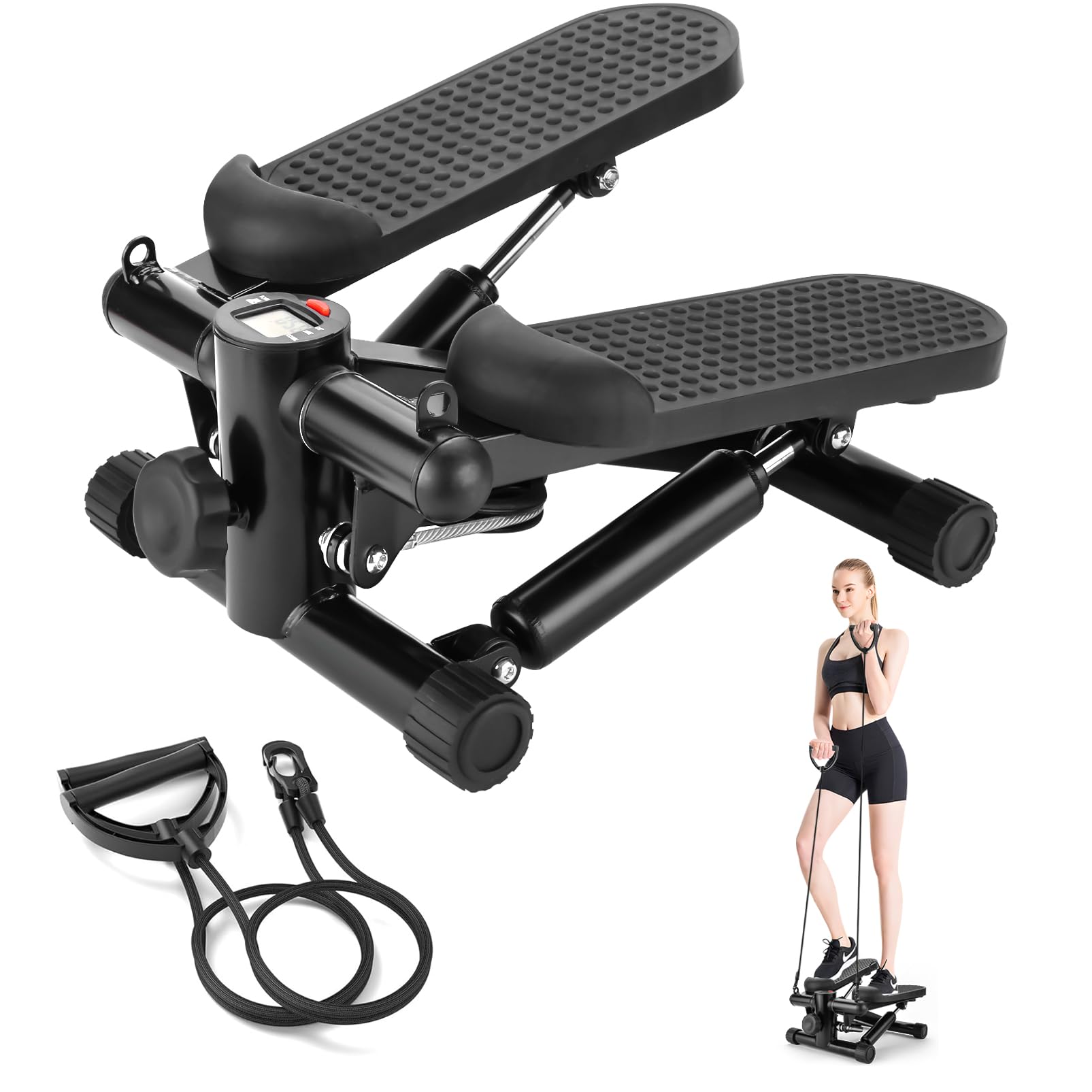 Portable Mini Stepper Machine for Home Exercise - 400LBS Capacity Twist Stepper with Resistance Bands | Perfect for Home Office Workout, Cardio Training & Indoor Fitness