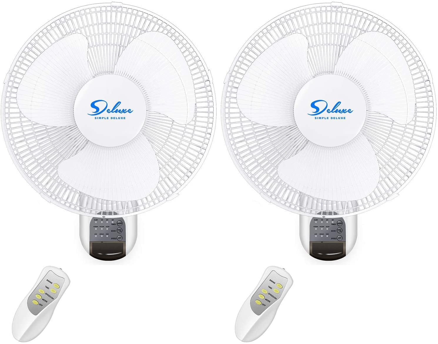 Simple Deluxe 16 Inch Wall Mount Fan with Remote Control - 3 Speed, 3 Oscillating Modes & Timer - 2 Pack - Perfect for Bedroom, Garage, Warehouse & Office Cooling