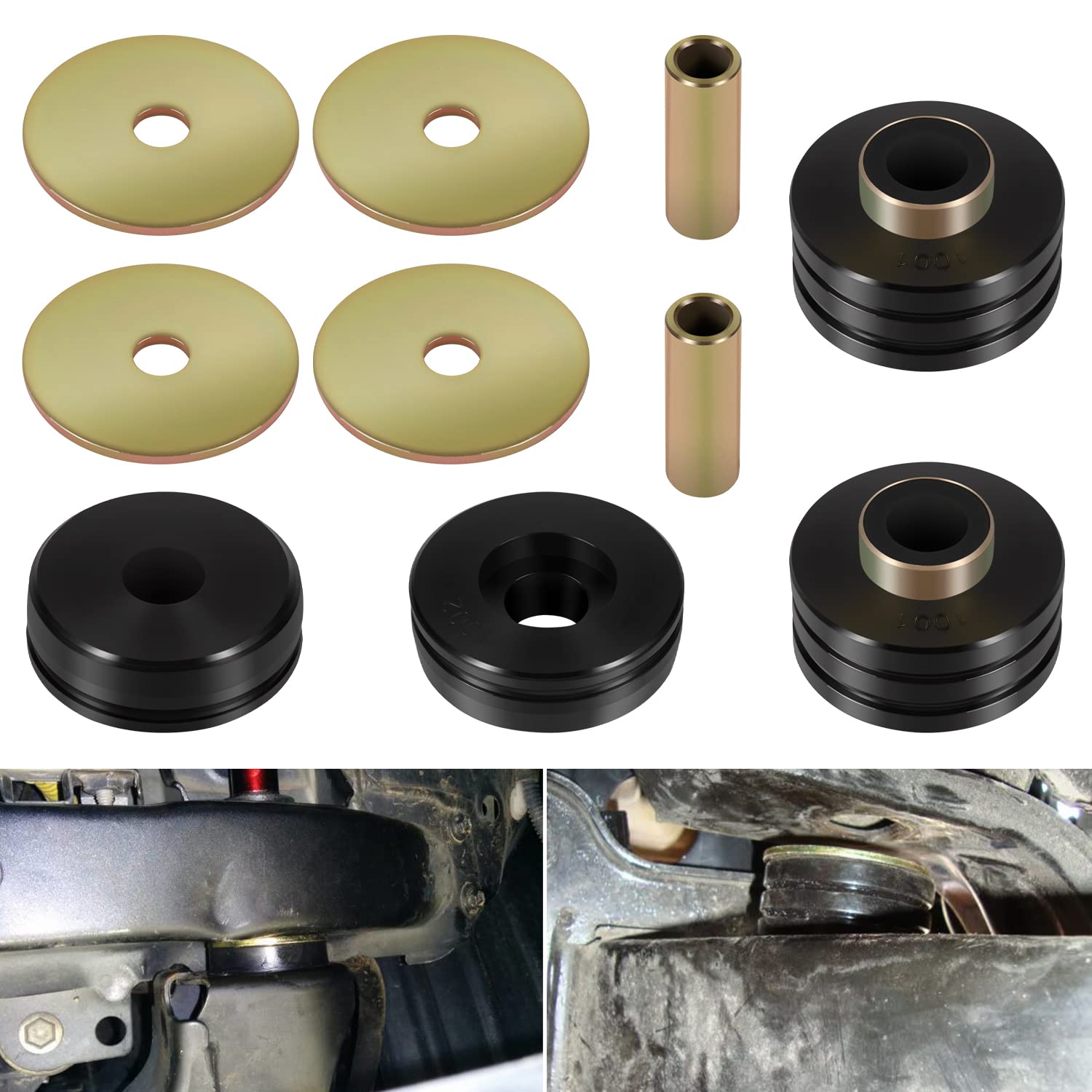 9.4102G Universal Polyurethane Body Mount Bushings & Isolators Kit - Includes 4 Plated Metal Washers, 2 Metal Sleeves, 4 Black Bushings - Perfect for Jeep, Truck & SUV Suspension Upgrades & Vibration Reduction