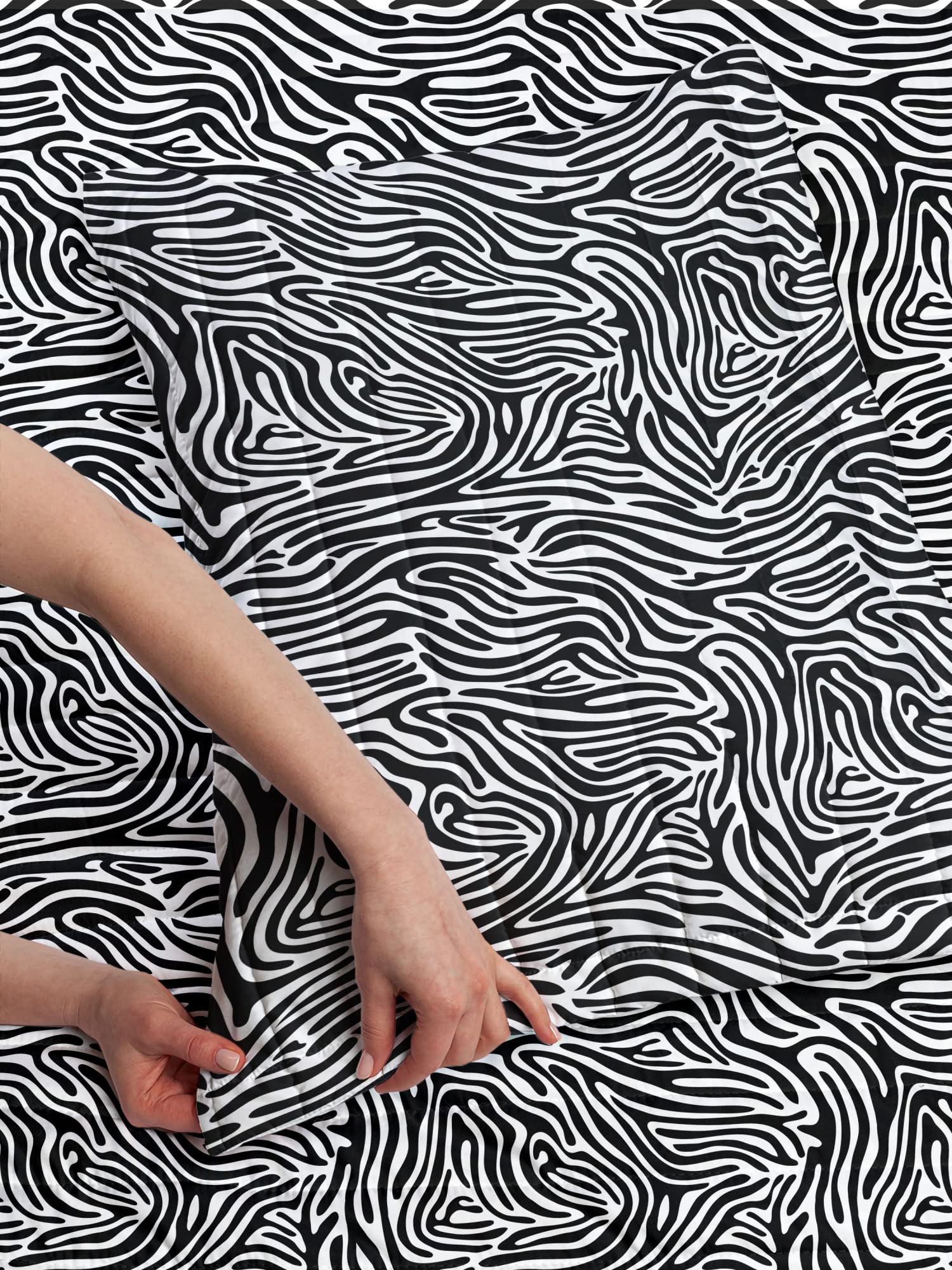 Lunarable Savannah Microfiber Bedspread Set - Wavy Zebra Stripe Animal Print Comforter & Pillow Sham, Twin Size White & Black | Soft Marbling Art Design Bedding for Modern Bedroom Decor