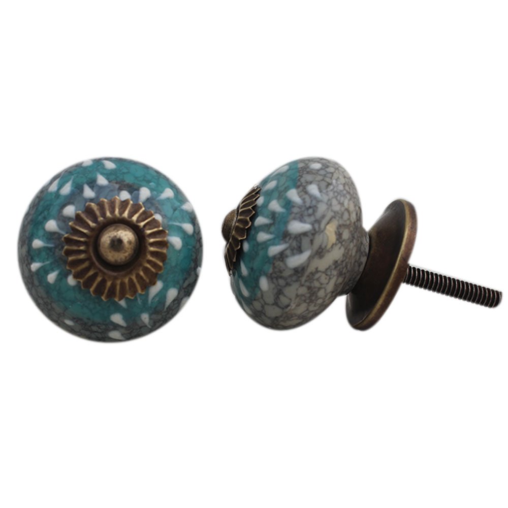 Premium 10-Piece Green Ceramic Crackle Stripe Drawer Knobs - Elegant Kitchen Cabinet Hardware & Dresser Pulls for Home Decor (Perfect for Farmhouse, Shabby Chic, and Vintage Style Cabinets)