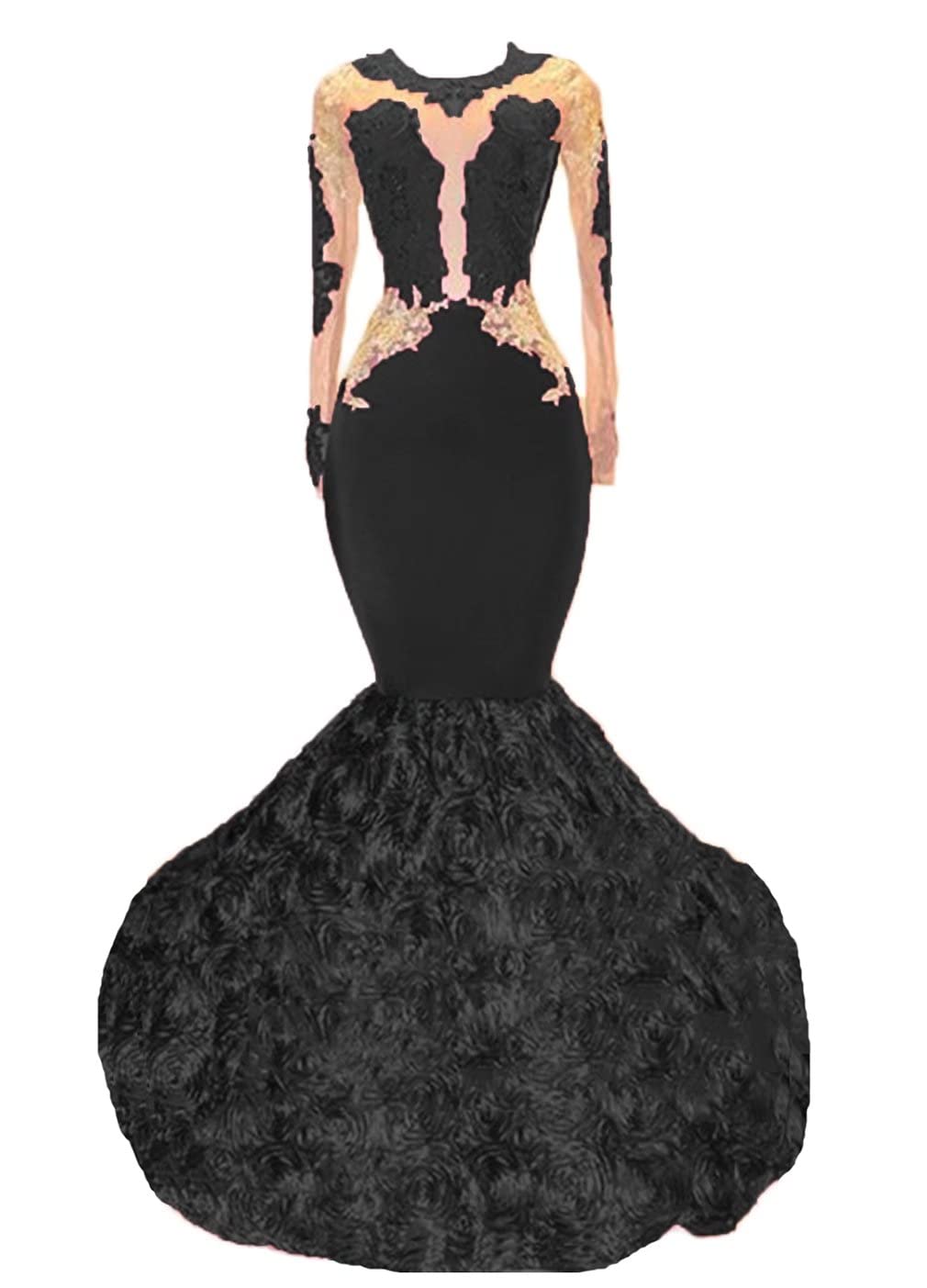 Alilith.Z Mermaid Prom Dress Elegant Lace Evening Gown with Rose Flowers & Train - Perfect for Prom, Homecoming, Wedding Guest & Formal Party Occasions