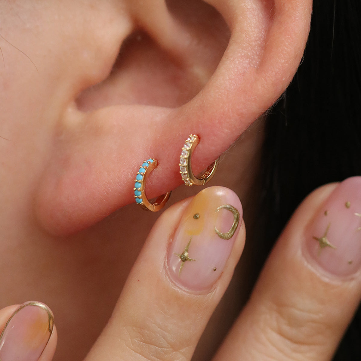 Turquoise Huggie Earrings for Women – Dainty Hoop Earrings with Natural Stone, Hypoallergenic & Lightweight – Perfect for Everyday Wear, Gifts, and Special Occasions