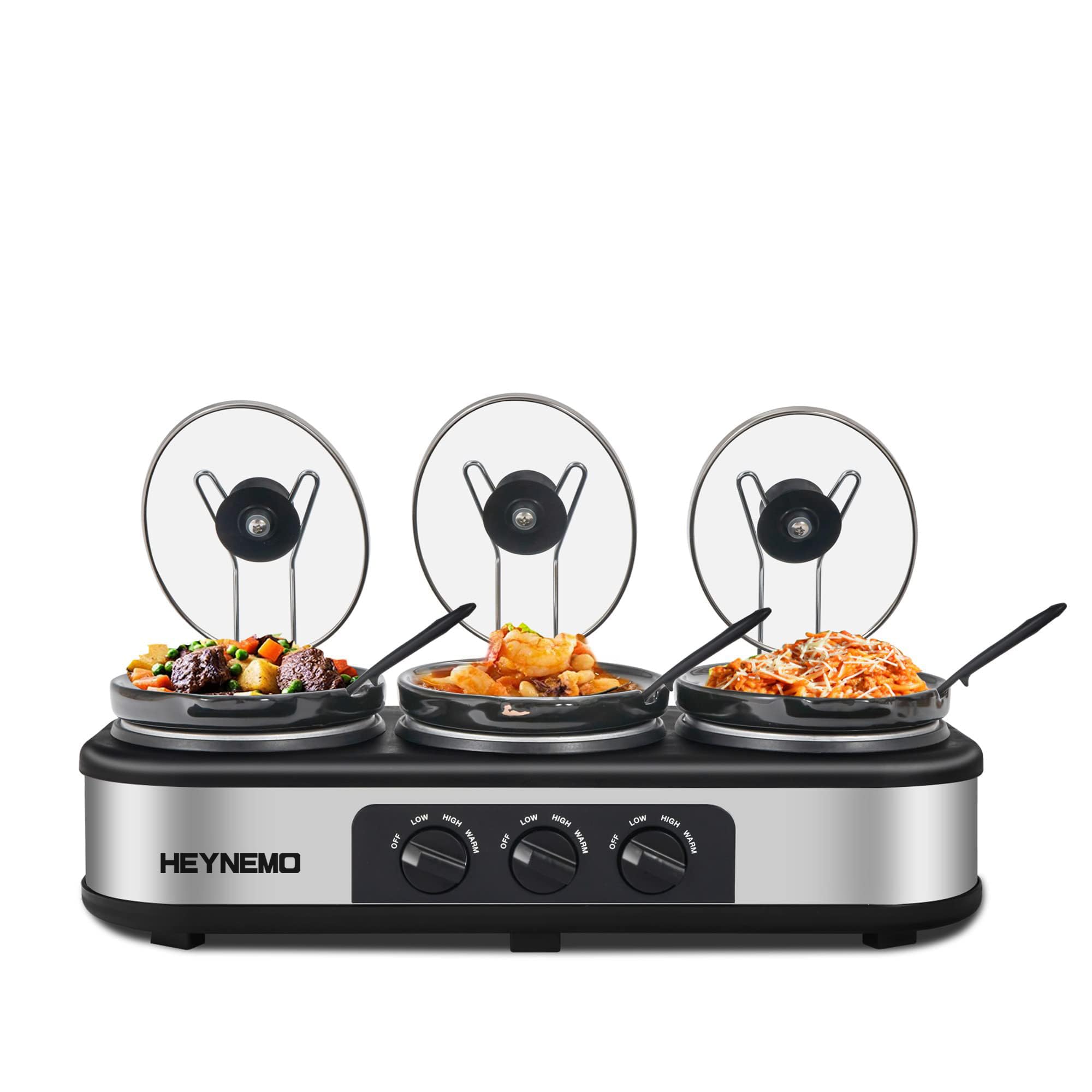 3-in-1 Triple Slow Cooker Buffet Server - 3×1.5QT Stainless Steel Food Warmers with Adjustable Temperature & Lid Rests - Perfect for Parties, Holidays, Family Gatherings & Potluck Dinners