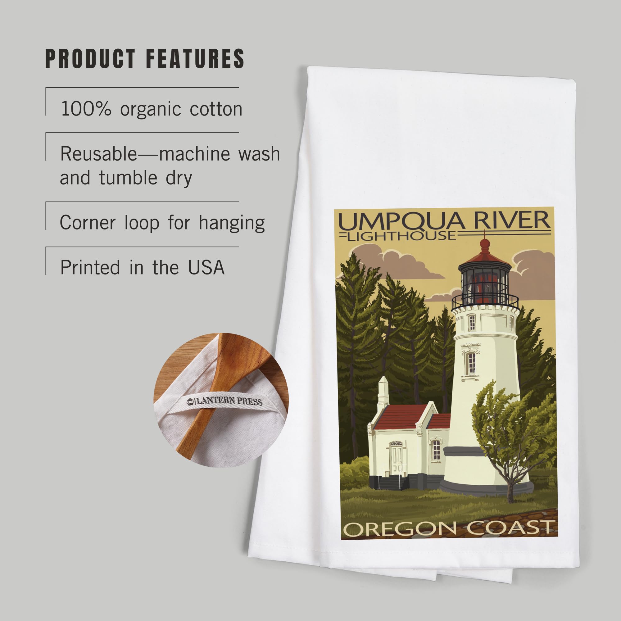 Umpqua River Lighthouse Oregon 100% Cotton Tea Towel - Decorative Hand Towel for Kitchen, Home Decor & Gift - Perfect for Dish Drying, Wall Display & Coastal Themed Decor