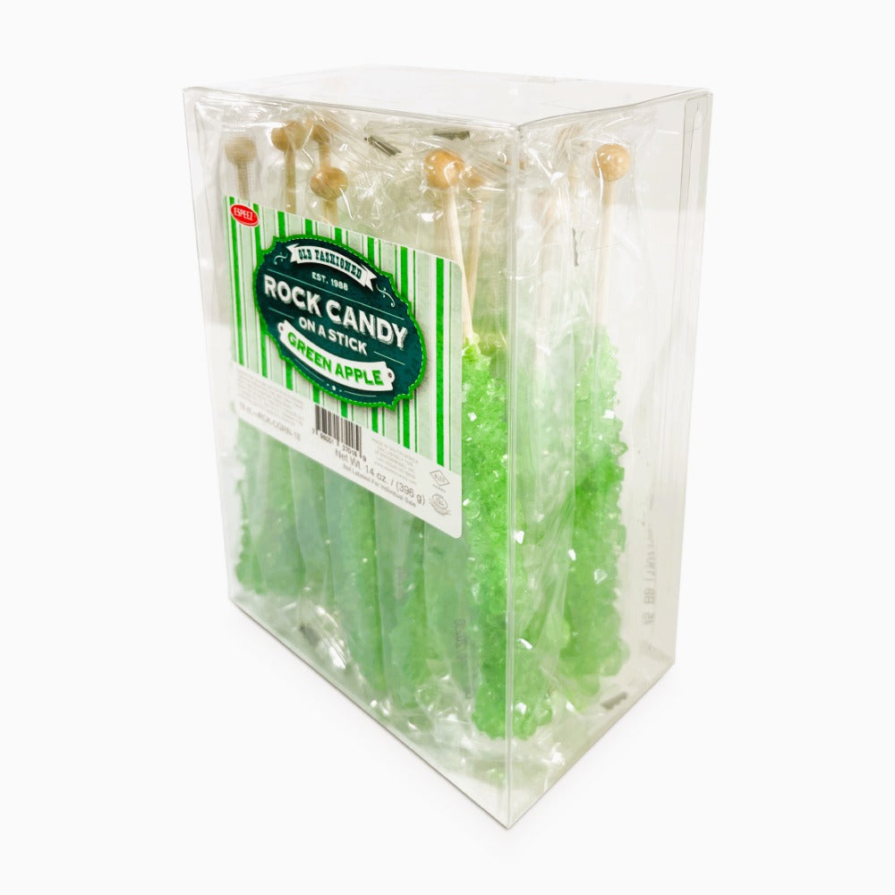 Espeez Old Fashioned Rock Candy Green - 18ct Box | Classic Hard Candy for Parties, Gifts & Dessert Toppings