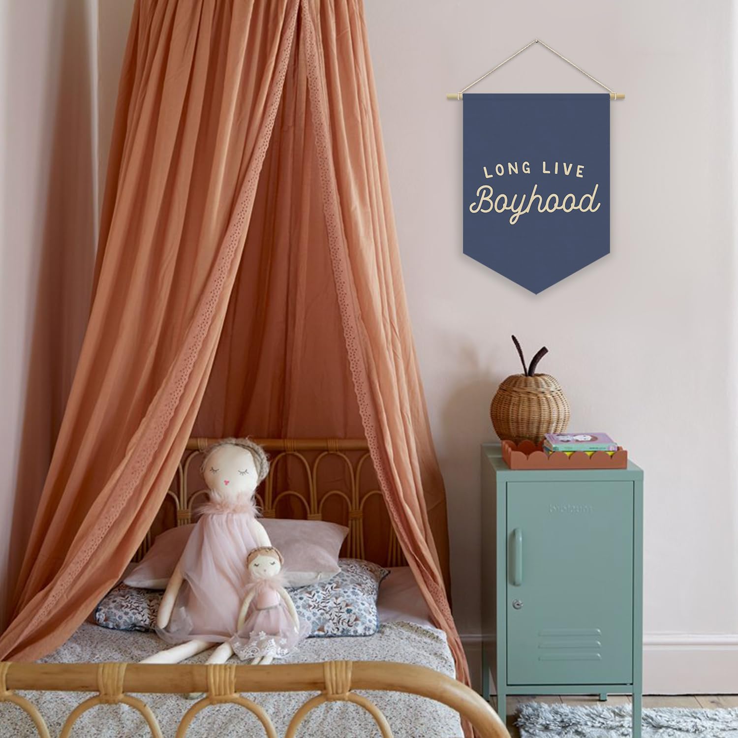 Navy Blue Boys Room Decor - Long Live Boyhood Canvas Banner for Nursery, Playroom & Teen Bedroom - 15x11 Inch Wall Hanging Flag - Perfect for Toddler Decorations, Birthday Parties & Boys Bedroom Themes