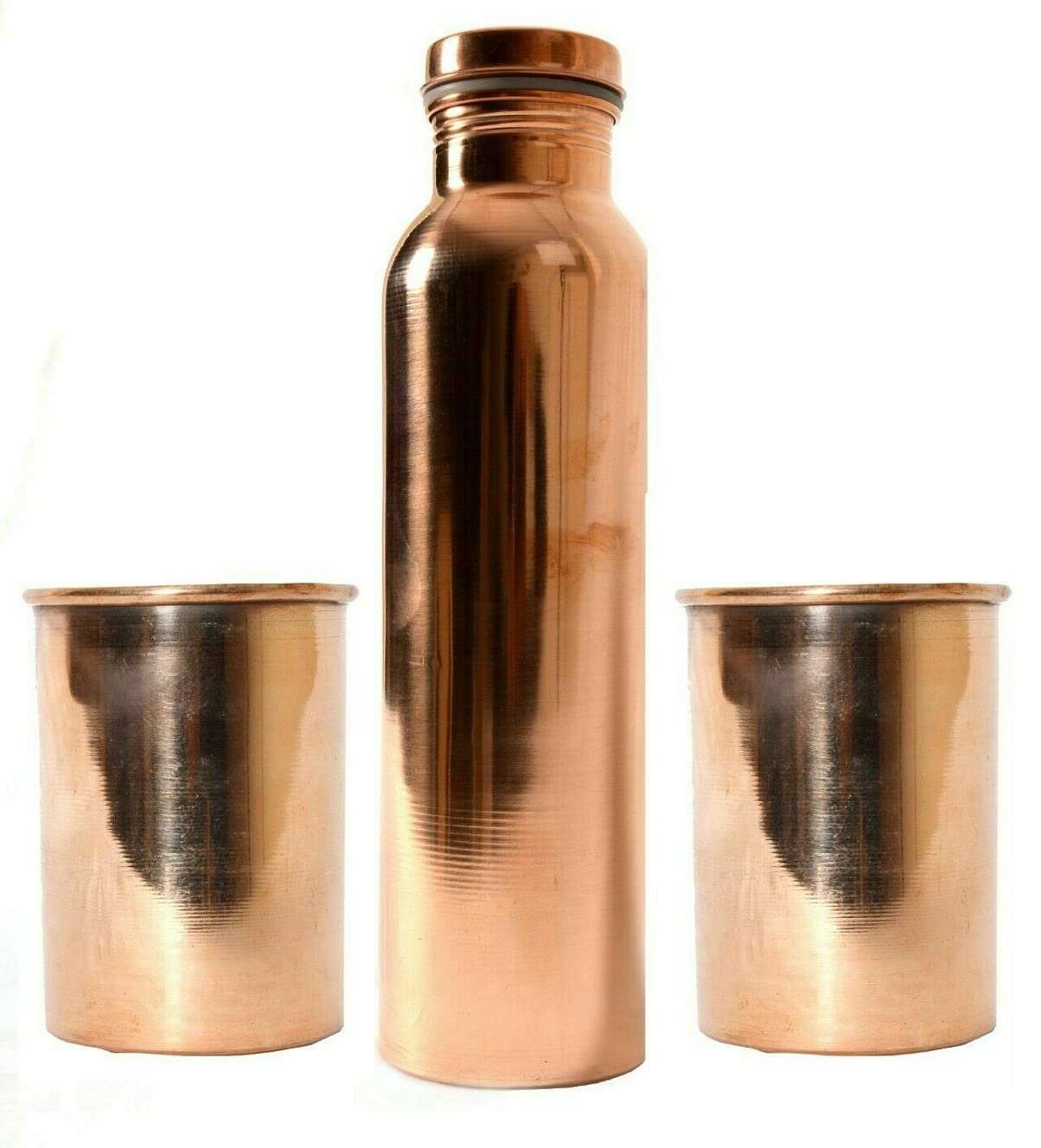 Pure Copper 900ml Ayurvedic Water Bottle with 2 Glass Cups - Detoxifying & Health Benefits for Home, Office & Yoga Practice