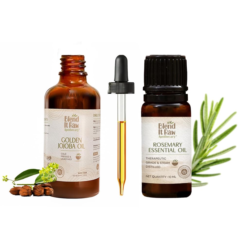 Organic Jojoba Oil & Rosemary Essential Oil Set - 50ml Jojoba + 10ml Rosemary for Hair Growth, Scalp Care & Natural Shine - Perfect for DIY Hair Treatments, Massage & Aromatherapy