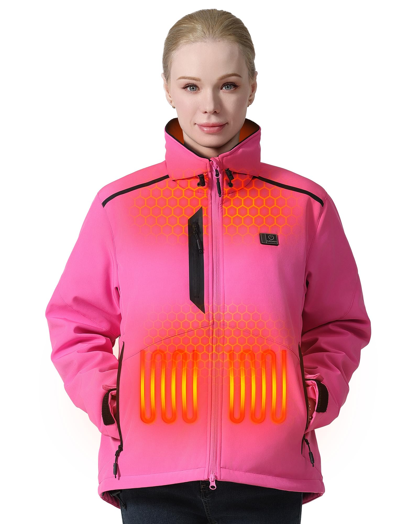 Women's Heated Jacket with 8 Heat Zones & Battery Pack - Soft Shell Down Insulated Winter Coat, Foldable Hood & Overheat Protection - Perfect for Outdoor Activities, Skiing, Hiking & Cold Weather Commutes