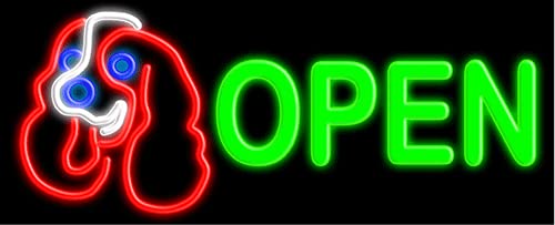 Dog Grooming Open Glass Neon Sign #10600 - Handcrafted in USA - Perfect for Pet Salon Decor & Home Bar Lighting