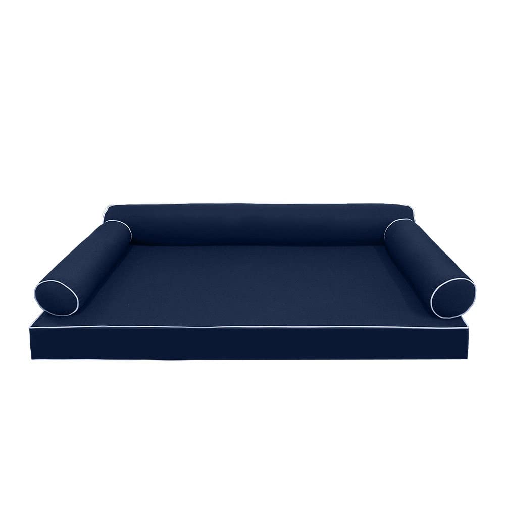 **Prolinemax Style6 4-Piece Crib Size Outdoor Daybed Set - Contrast Pipe Trim Mattress, Bolster Pillow & Fitted Sheet Slipcover (AD101) - Perfect for Patio, Poolside & Garden Relaxation**