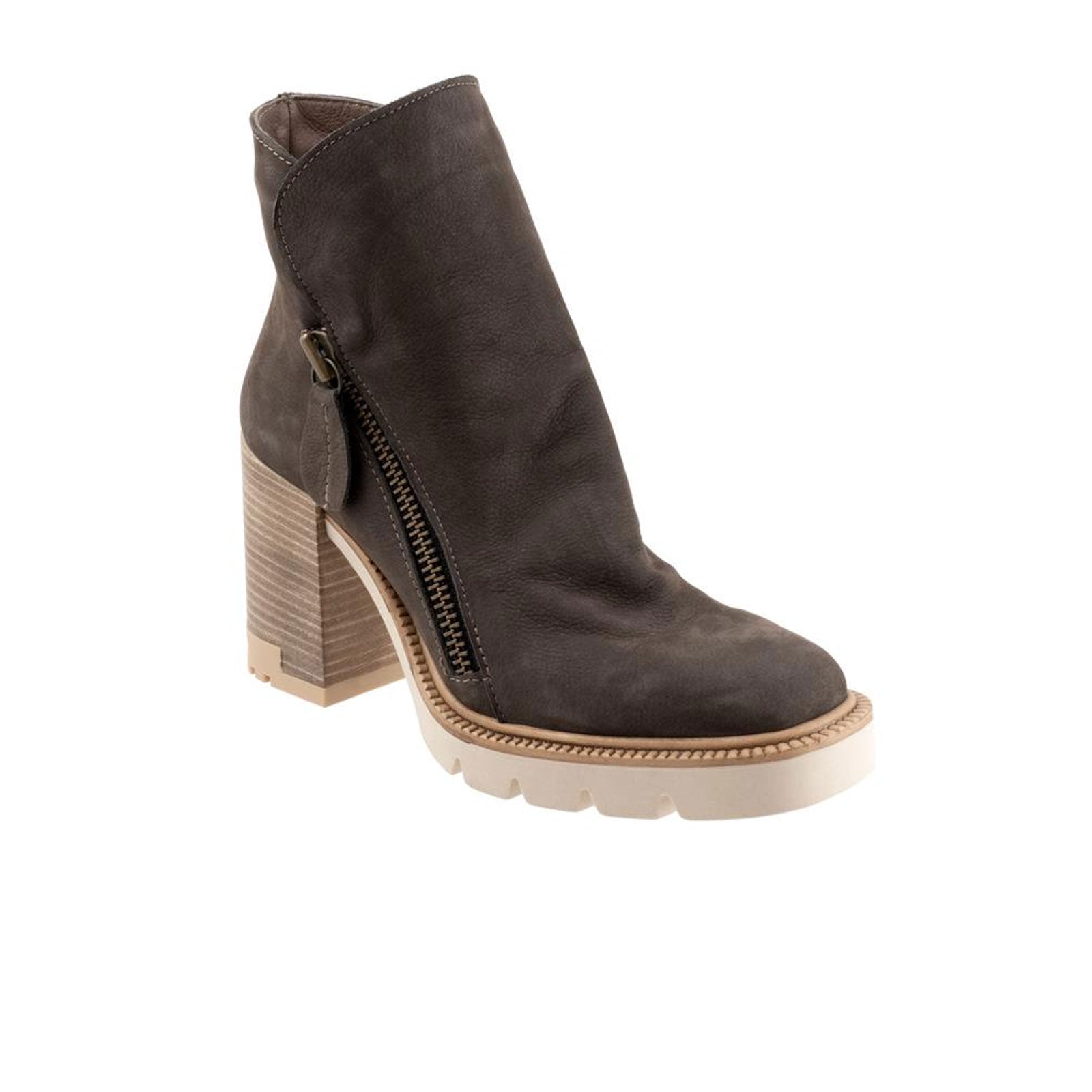Bueno Elliott Women's Mid Heel Boots in Stone Nubuck Leather - Stylish Ankle Boots for Fall, Winter & Casual Outfits